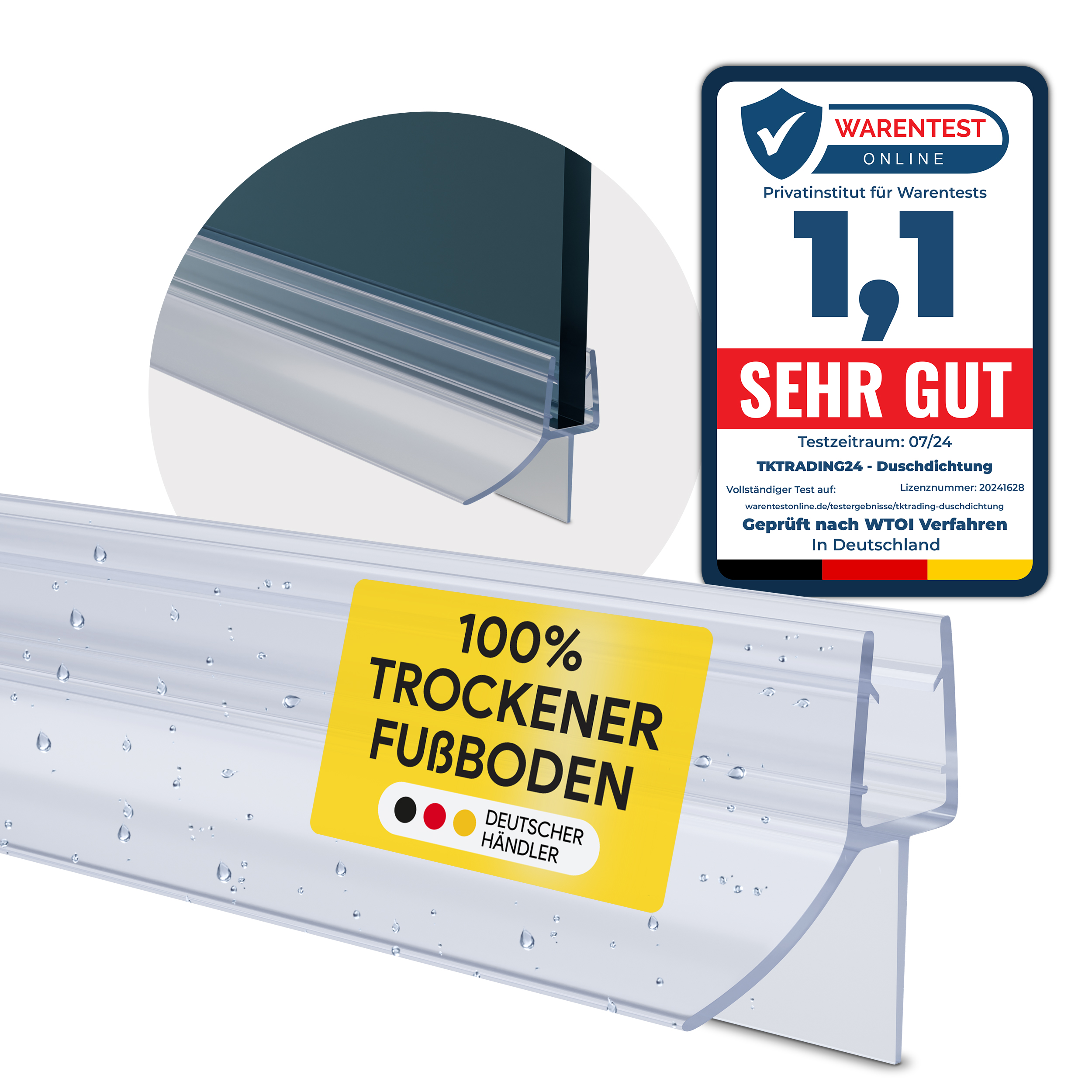 Duschdichtung PVC Ersatzdichtung Duschkabine Bad TYP-6 200cm Glasstärke 10mm