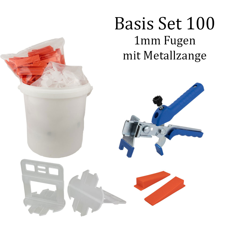 Fliesen Nivelliersystem 1mm Basis-Set 100 Laschen u. 100 Keile + Metallzange Fliesen Nivelliersystem 1mm Basis-Set 100 Laschen u. 100 Keile + Metallzange