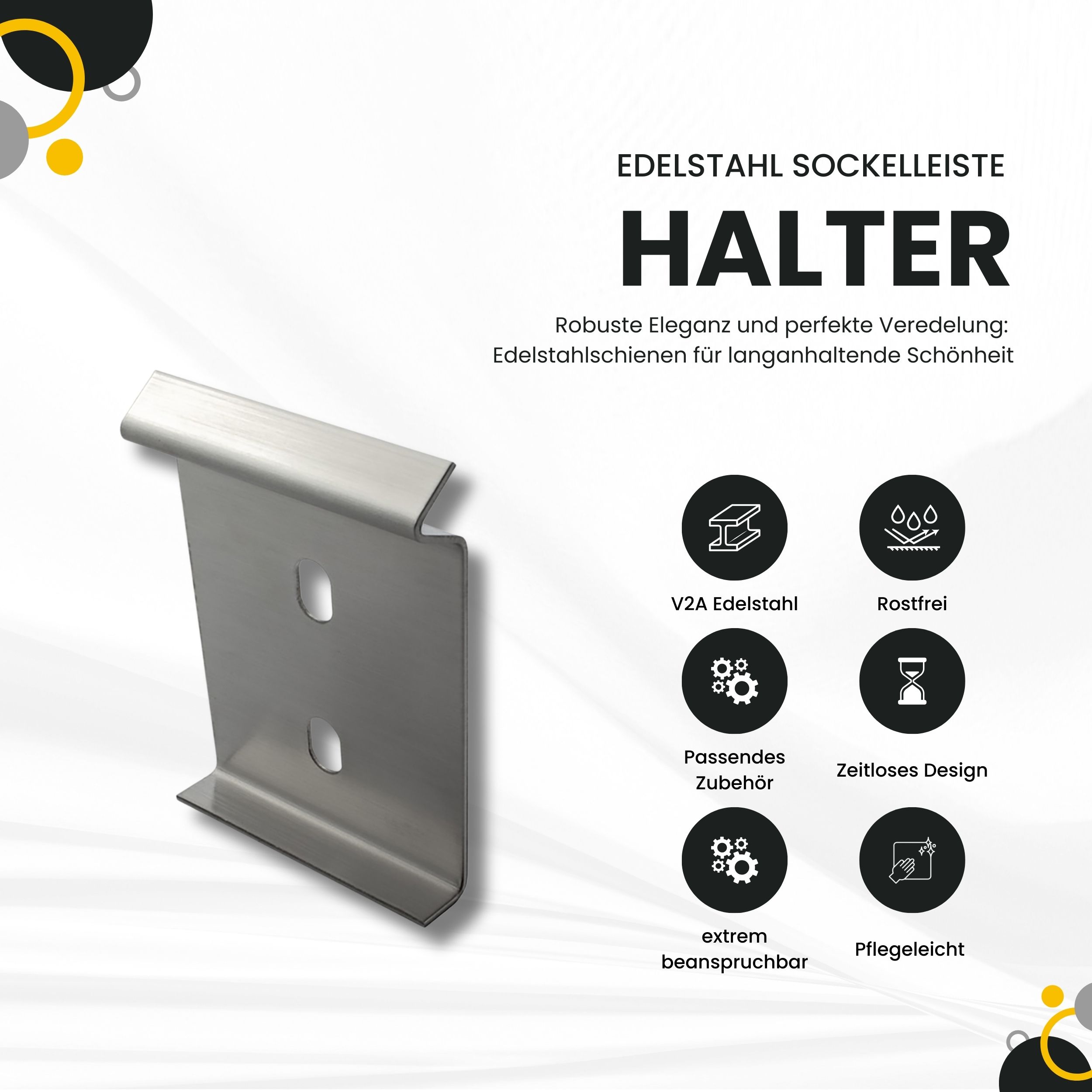 Sockelleiste Edelstahl Fußbodenleisten V2A L250cm 60mm silber gebürstet Halter