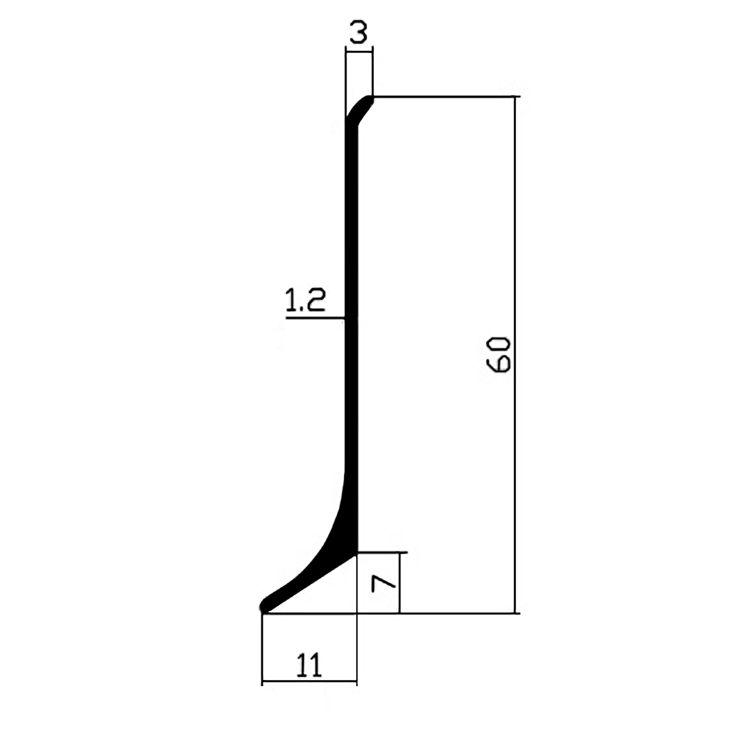 Alu Sockelleiste Fußbodenleisten eloxiert silber L200cm H60mm poliert