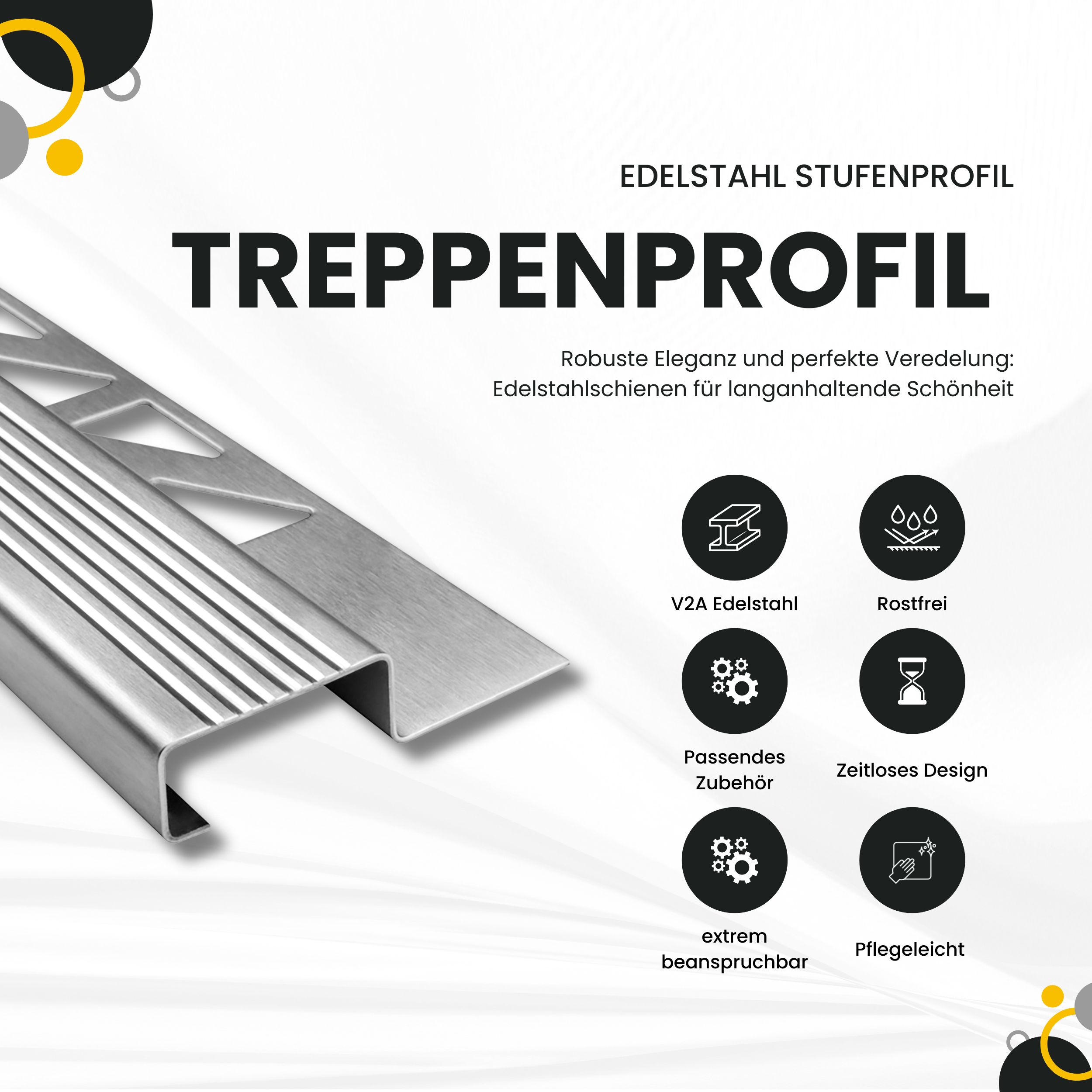 Edelstahl Stufenprofil Fliesenleiste Treppen Schiene 2,5m H10mm Profil gebürstet