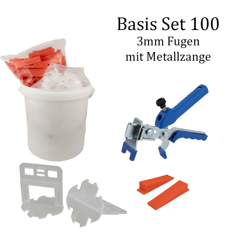 Nivelliersystem 3 mm Basis-Set 100 Laschen u. 100 Keile + Metallzange