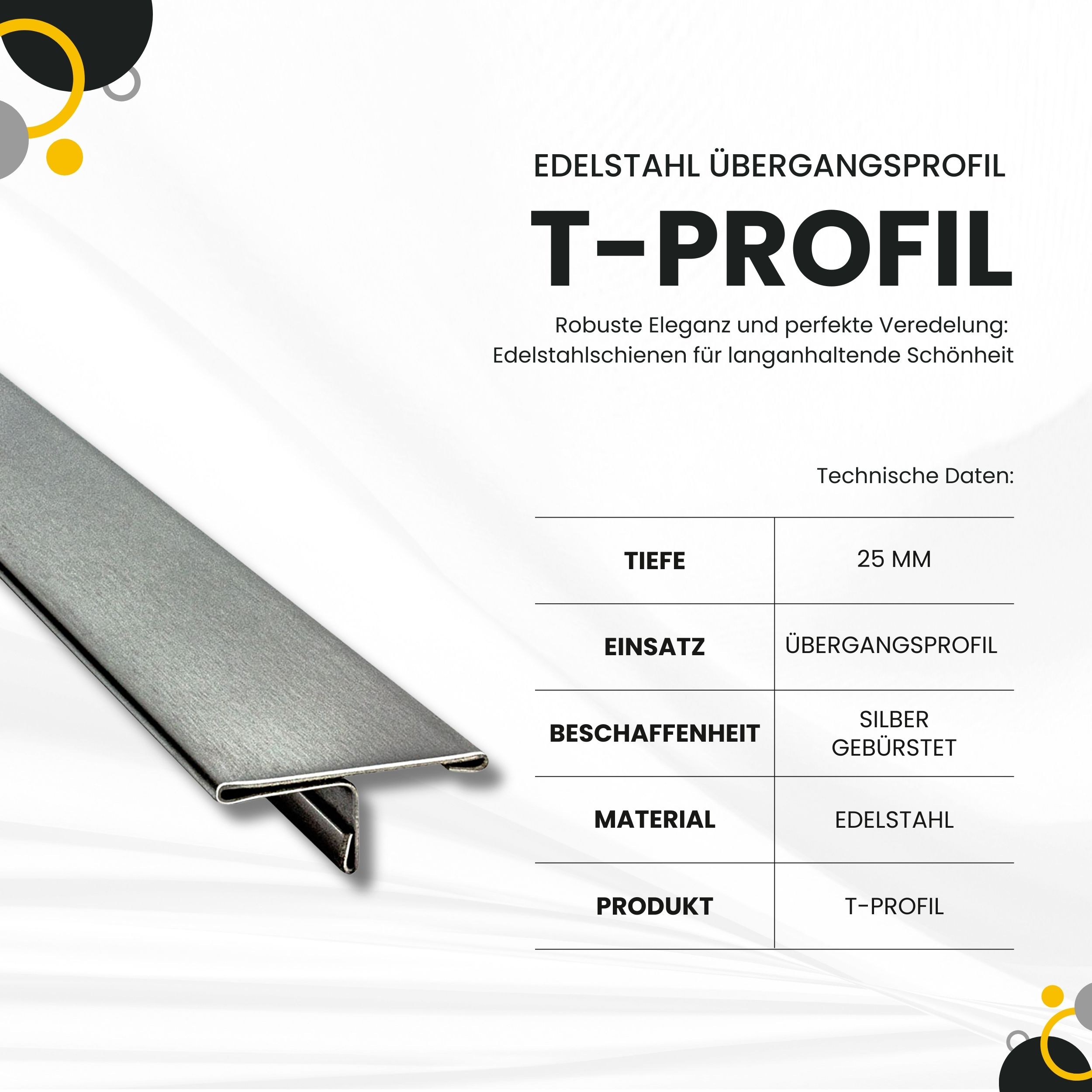 T-Profil Edelstahl Schiene Übergangsprofil V2A L250cm 25mm gebürstet