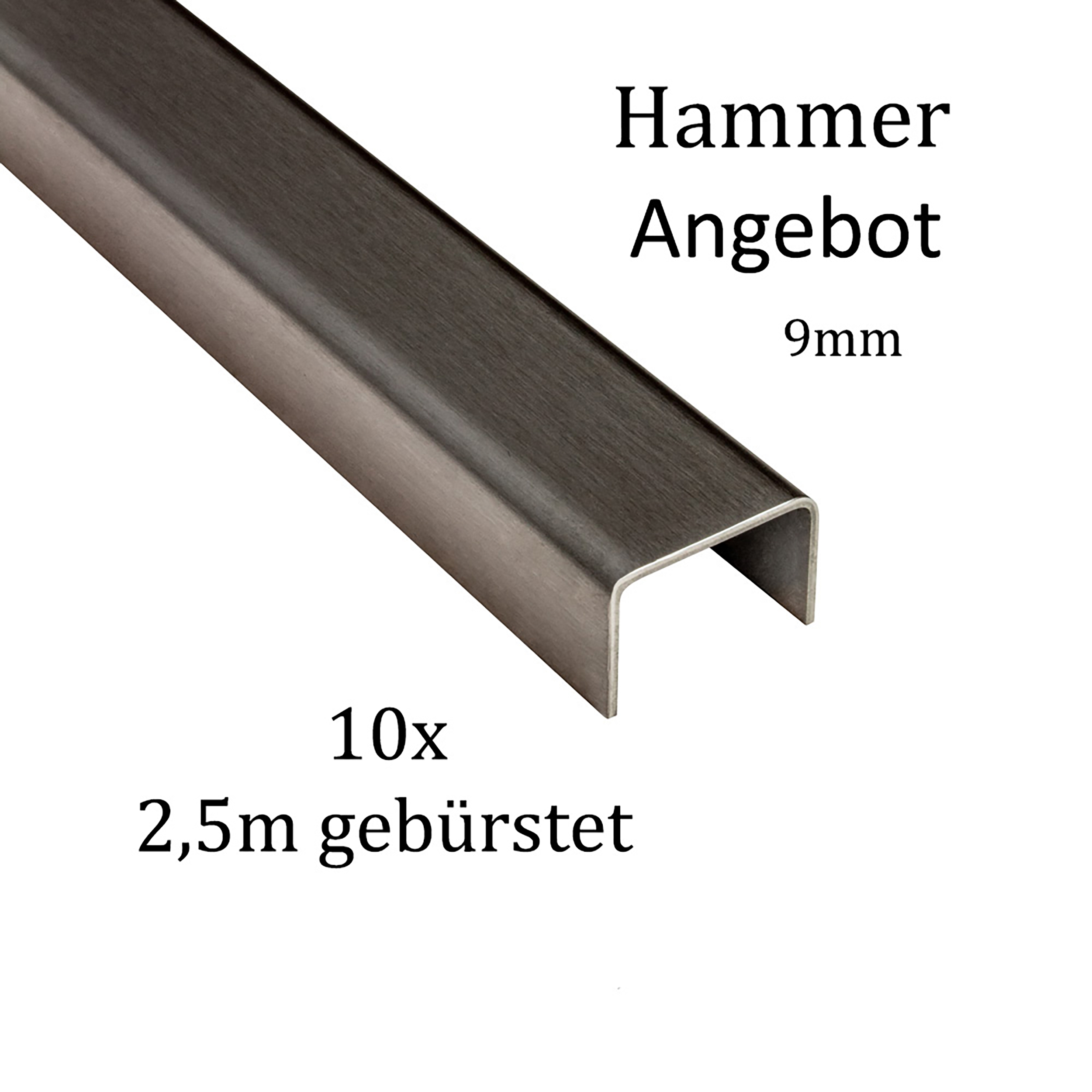 10x U Profil Edelstahlschiene Bordüre Fliesenschiene Edelstahl V2A L250cm H9mm B15mm gebürstet