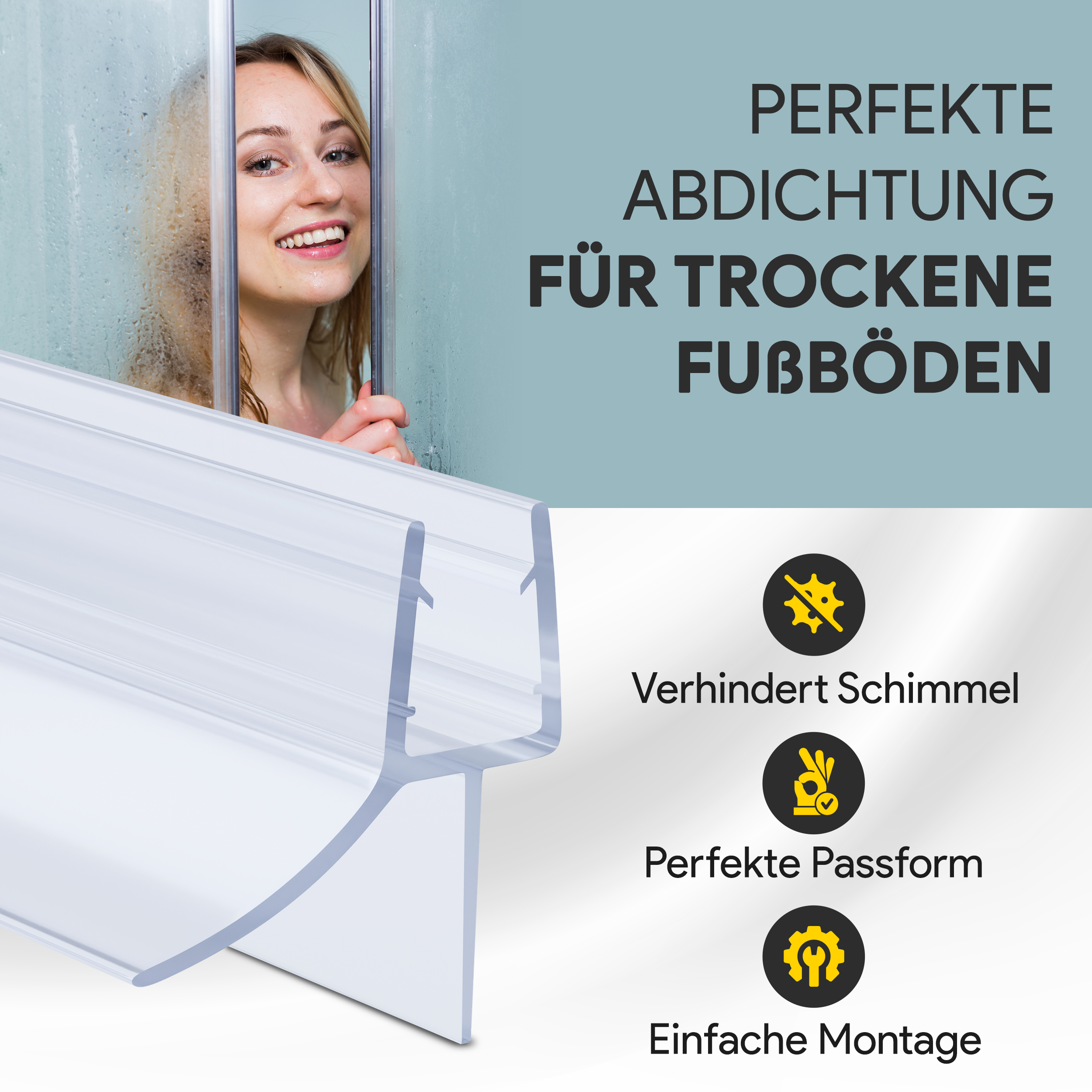 Duschdichtung PVC Ersatzdichtung Duschkabine Bad TYP-6 200cm Glasstärke 10mm