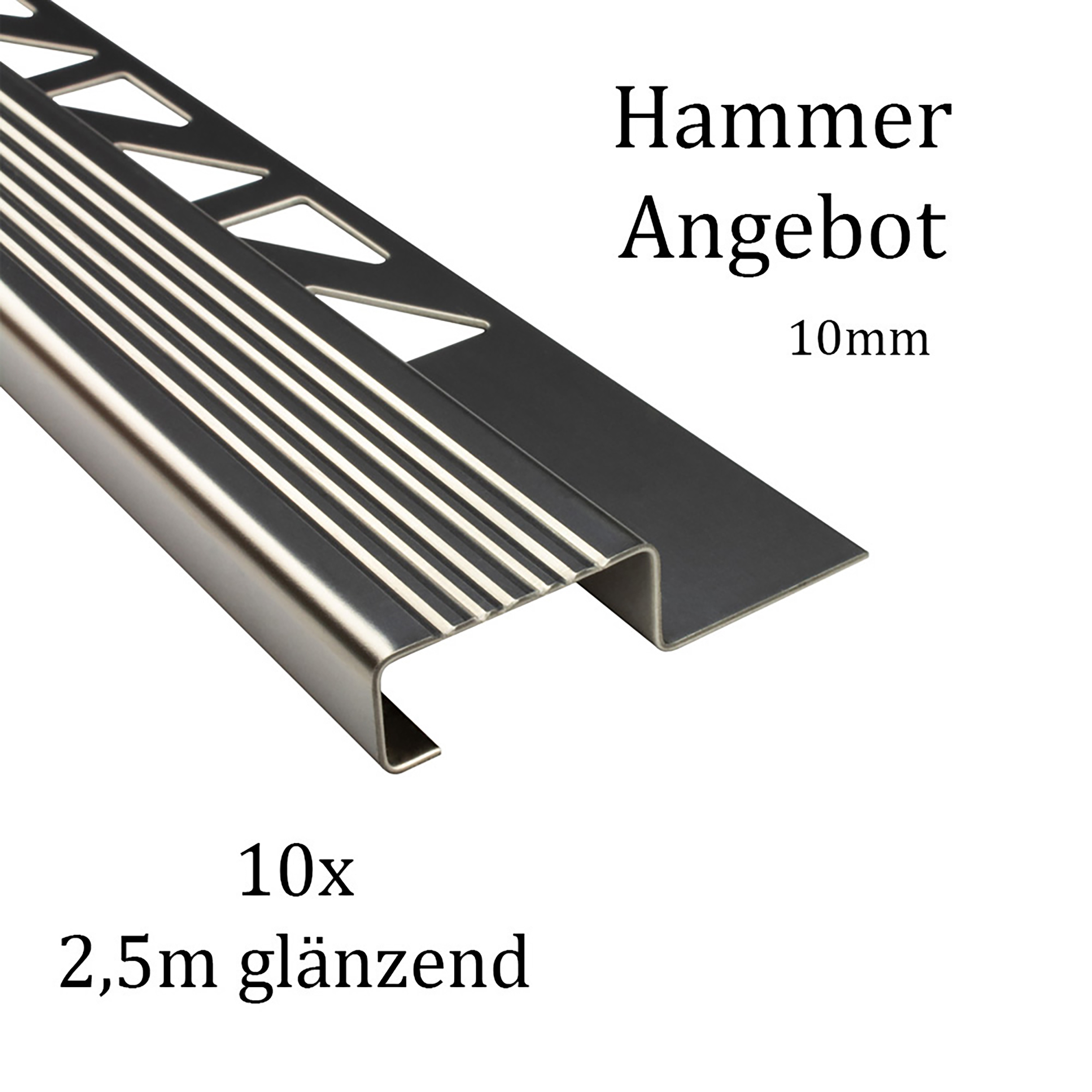 10x Edelstahl Stufenprofil Fliesenleiste Profil Treppen Schiene H10mm glänzend 10x Edelstahl Stufenprofil Fliesenleiste Profil Treppen Schiene H10mm glänzend