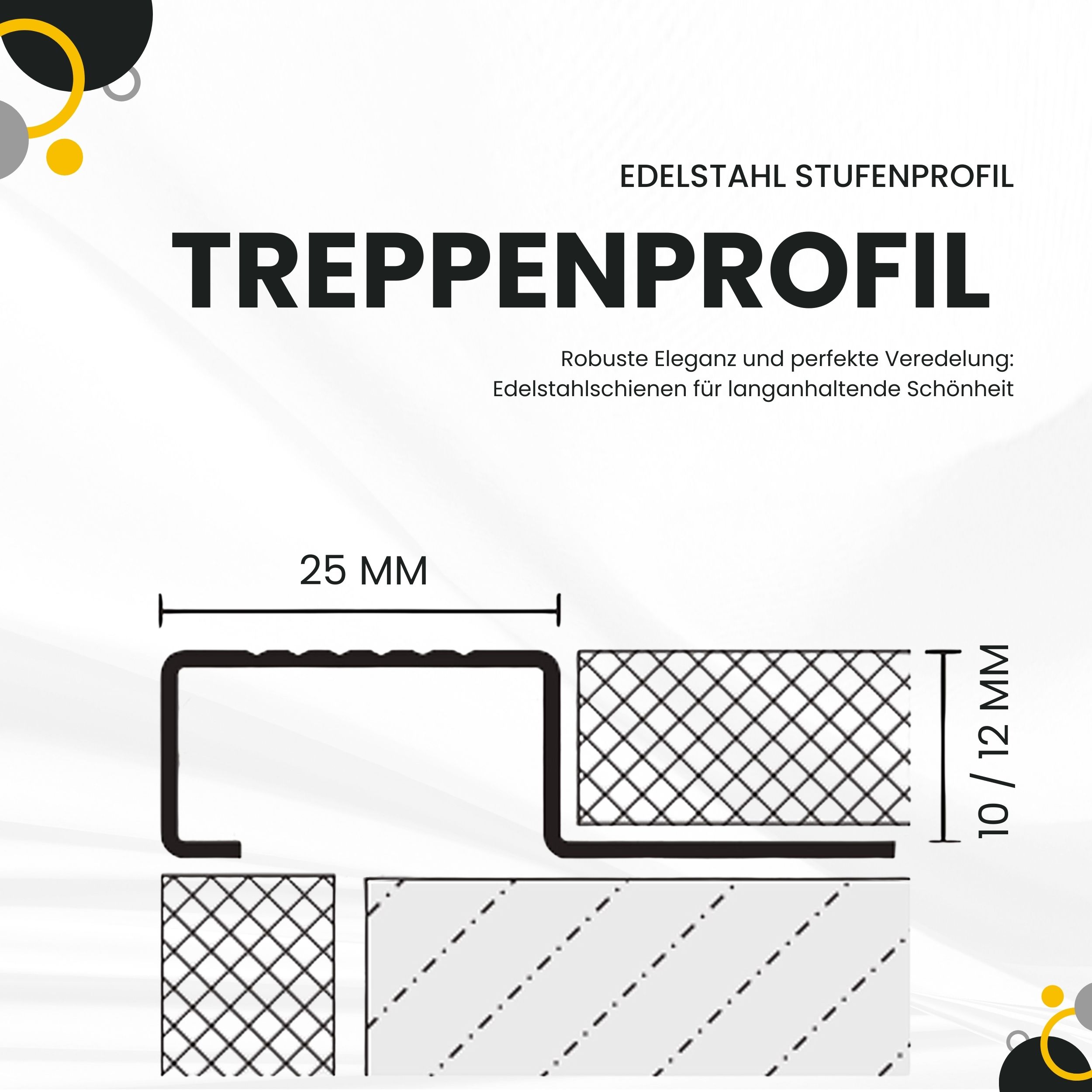 Edelstahl Stufenprofil Fliesenleiste Treppen H12mm Endkappe glänzend