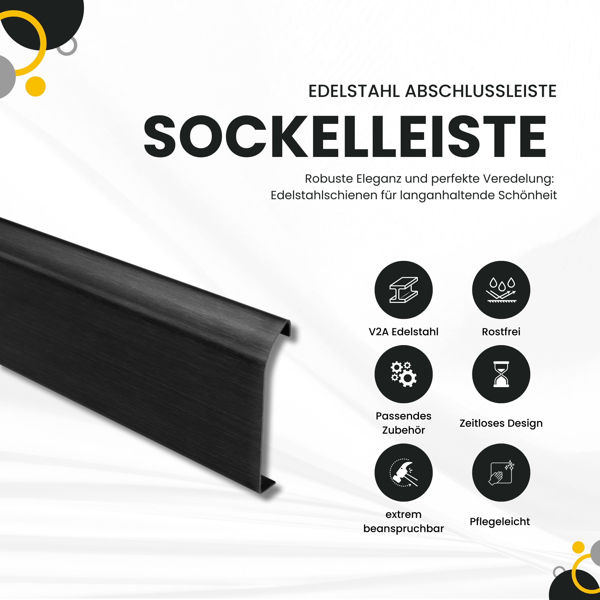 Sockelleiste Edelstahl Fußbodenleisten V2A L250cm 40mm schwarz anthrazit gebürstet Profil 2,5m