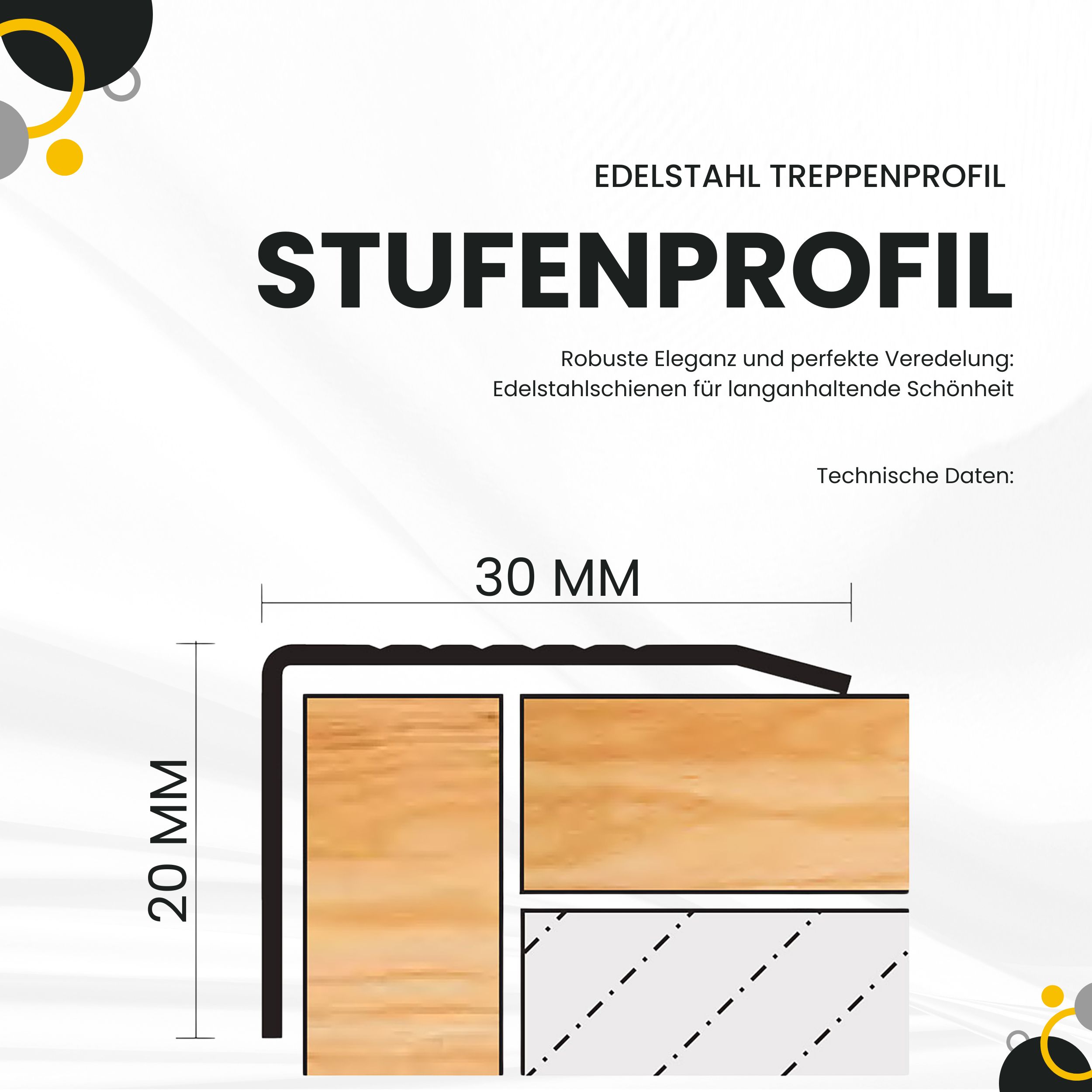 Edelstahl Treppenkantenprofil Stufenprofil Leiste T30mm H20mm 2,5m gebürstet