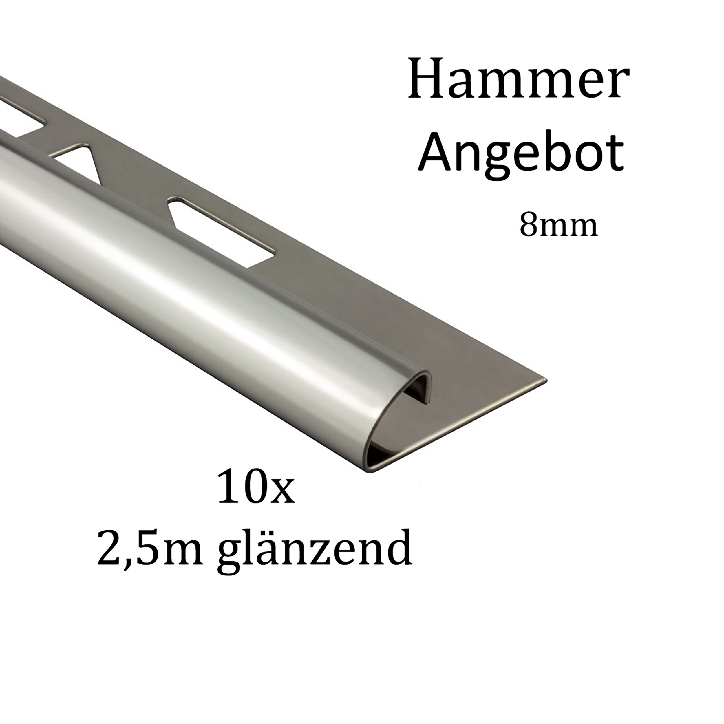 10x Viertelkreis Edelstahlschiene Fliesenschiene Fliesenprofil 25m 8mm glänzend