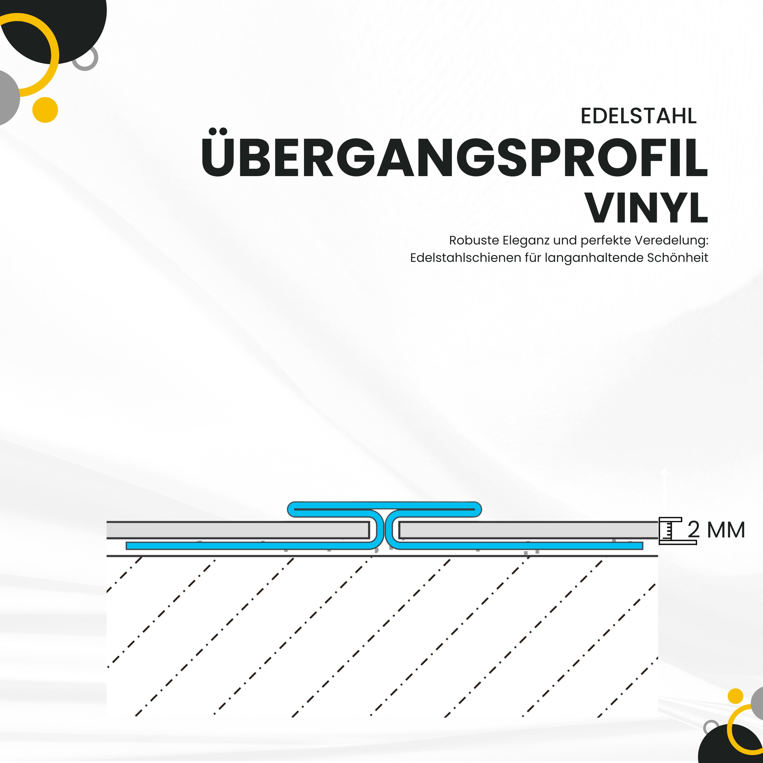 Vinyl Übergangs-, H-Profil Edelstahl V2A L250cm H2mm silber, schwarz anthrazit gebürstet Vinyl Übergangsprofil H-Profil Edelstahl V2A, L250cm, H2mm, silber glänzend