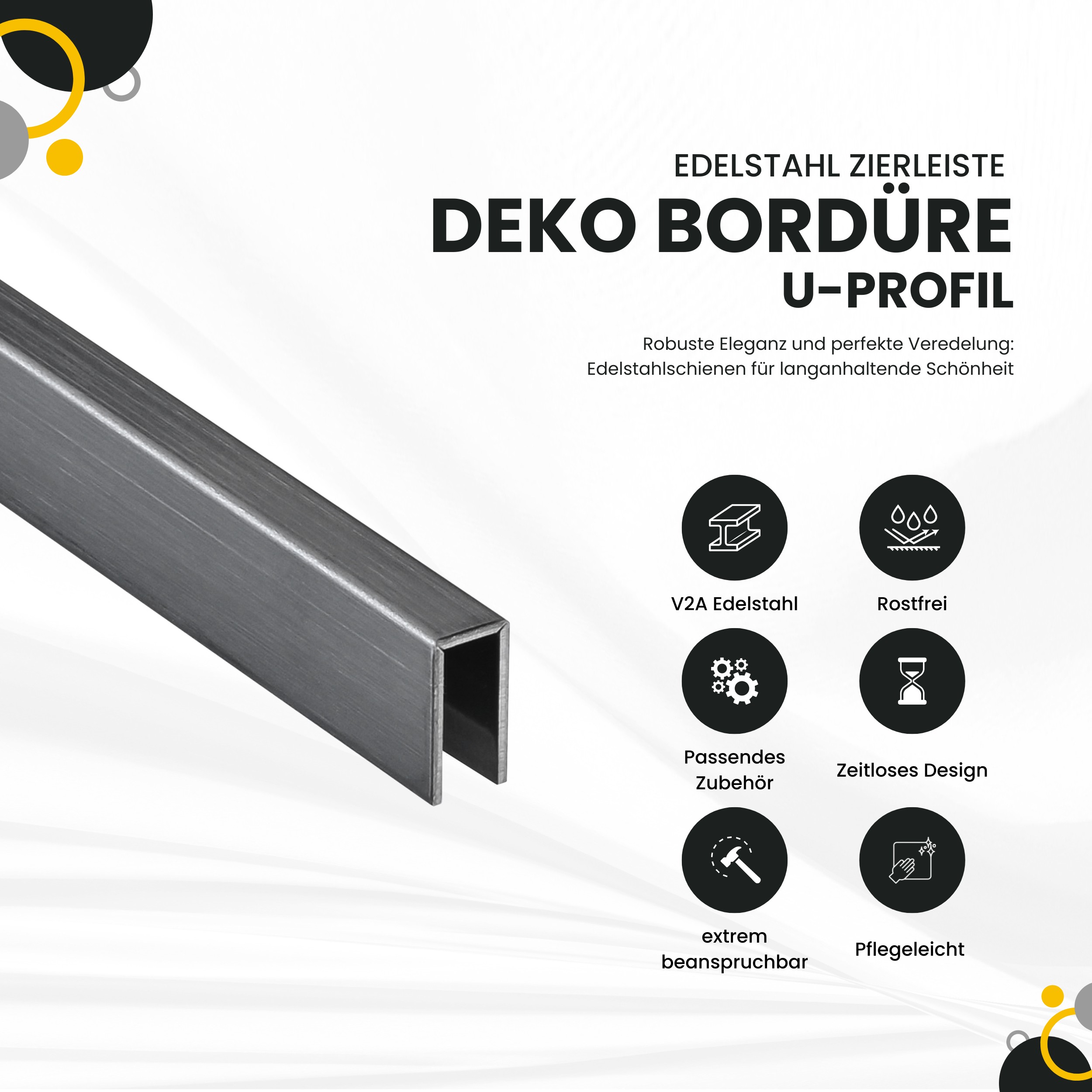Deko Bordüre U-Profil Zierleiste Fliesenschiene Edelstahl V2A L250cm 3mm schwarz gebürstet
