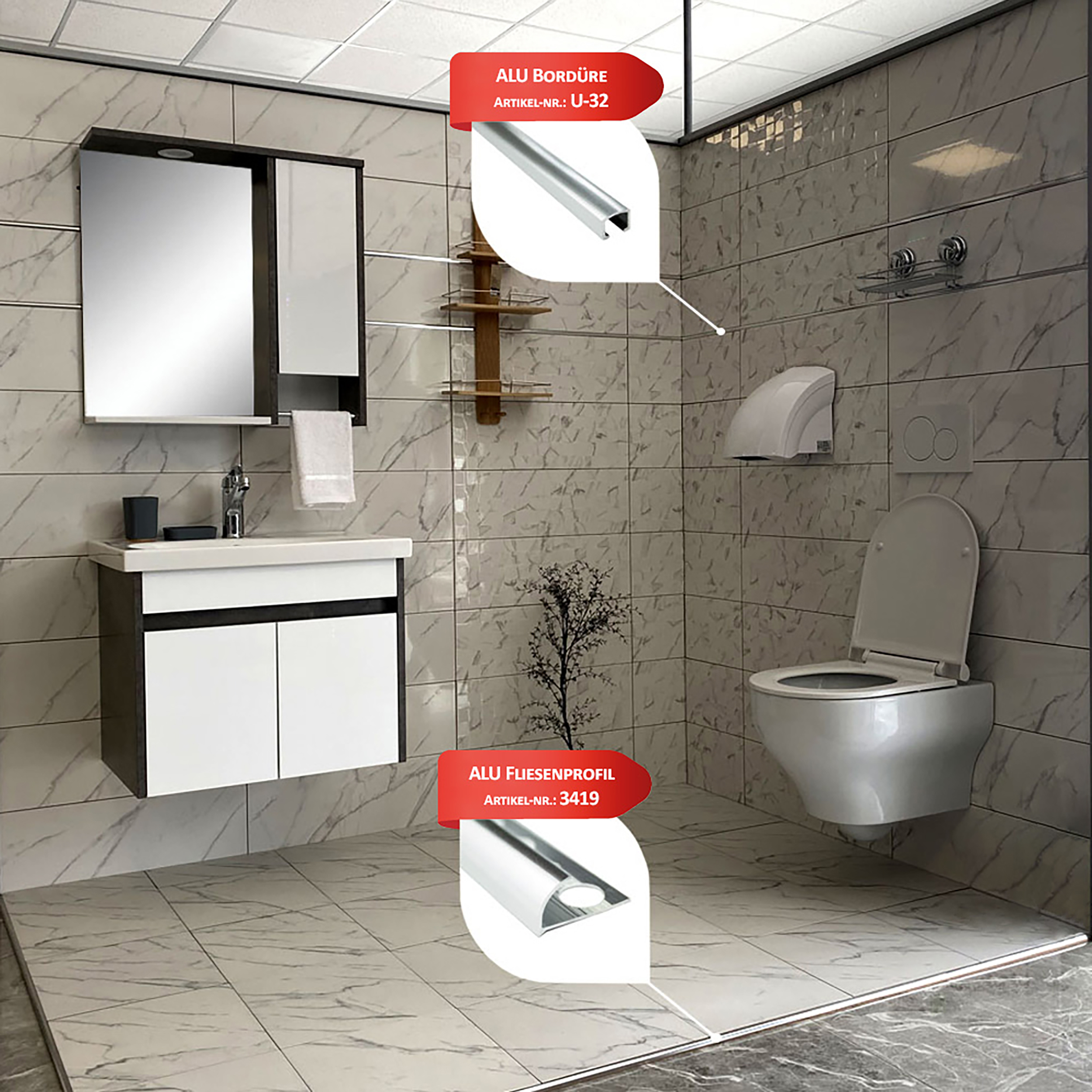 Alu U-Profil Bordüre Fliesenschiene Dekoration silber L270cm 10mm matt Alu U-Profil Bordüre Fliesenschiene Dekoration silber L270cm 10mm matt