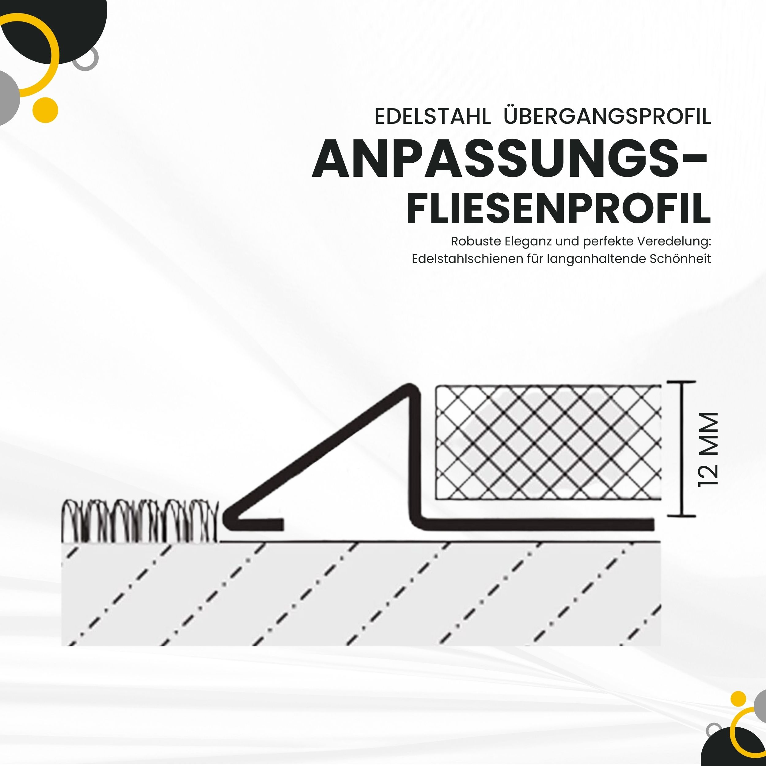 Anpassungsprofil Edelstahl Übergang Fliesenleiste Profil V2A 2,5m 12mm gebürstet Anpassungsprofil Edelstahl Übergang Fliesenleiste Profil V2A 2,5m 12mm glänzend
