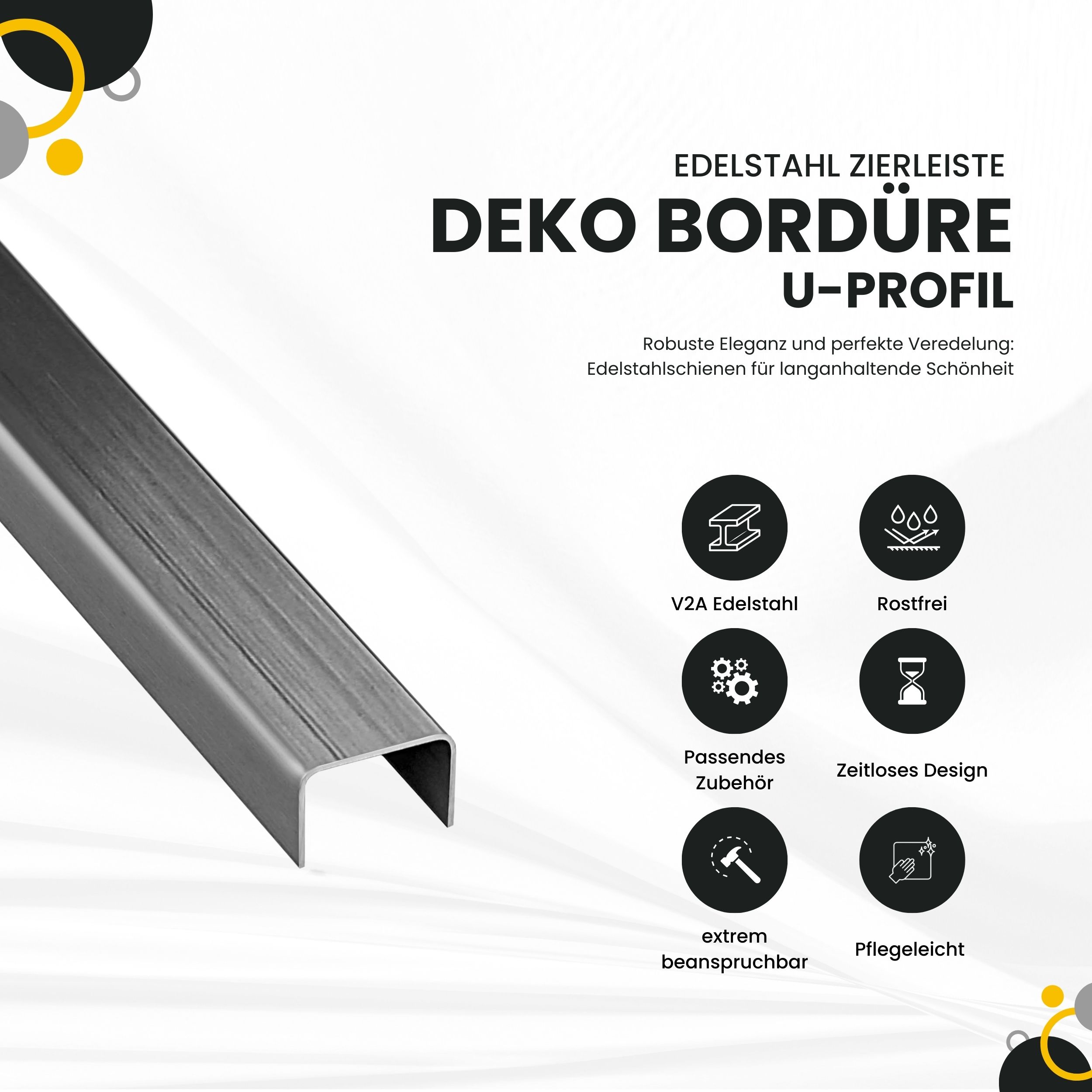 U Profil Edelstahlschiene Bordüre Fliesenschiene Edelstahl V2A L250cm 15mm schwarz gebürstet