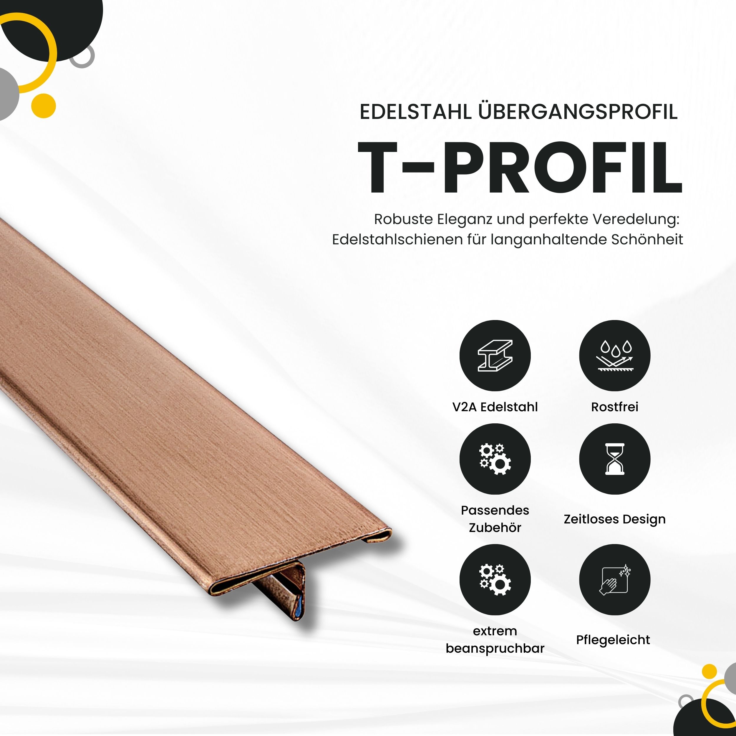 T-Profil Edelstahl Schiene Übergangsprofil V2A L250cm 25mm rose gebürset