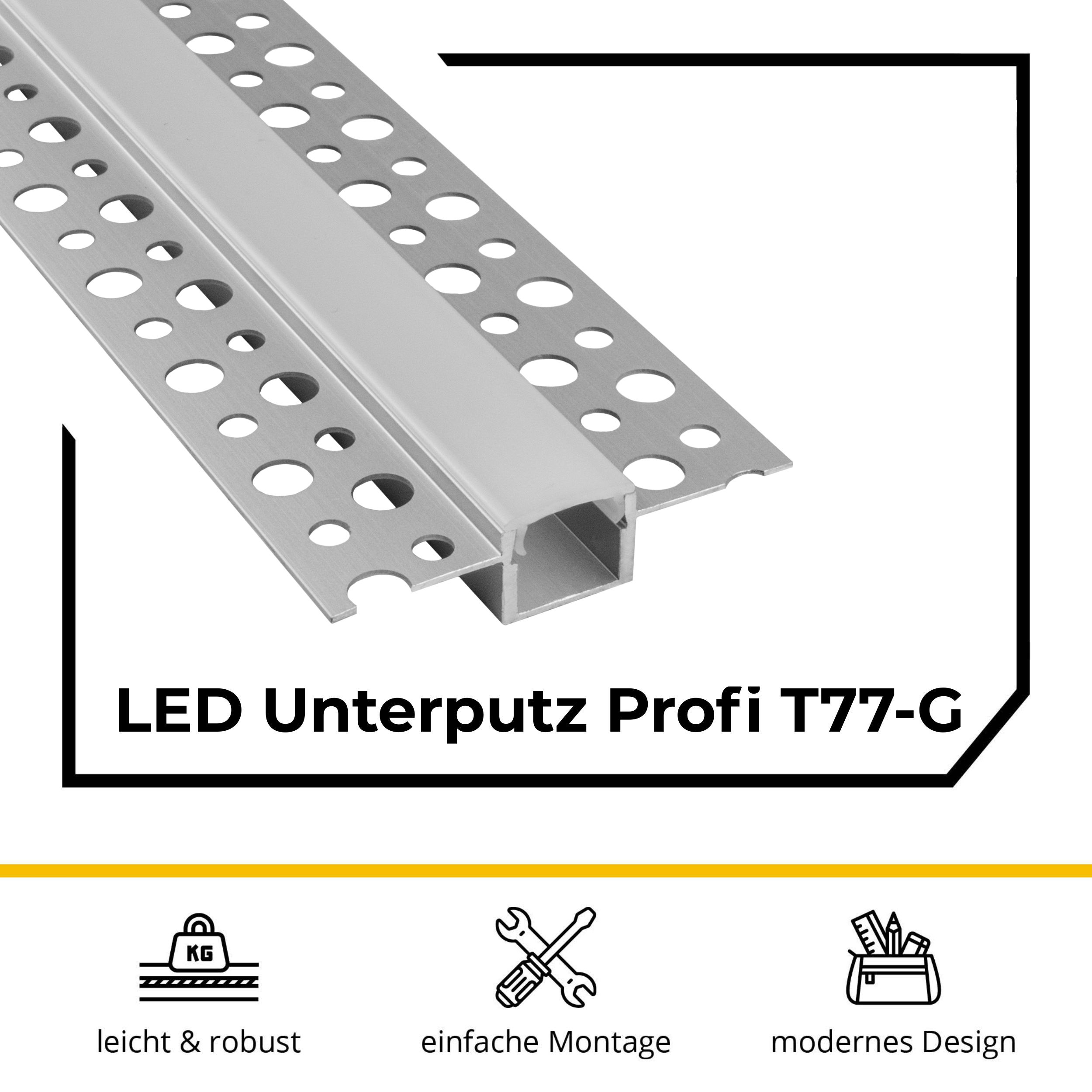 T77 LED Alu Unterputz Profil Trockenbau 10mm silber T77 LED Alu Unterputz Profil Trockenbau 11mm silber 2m milky