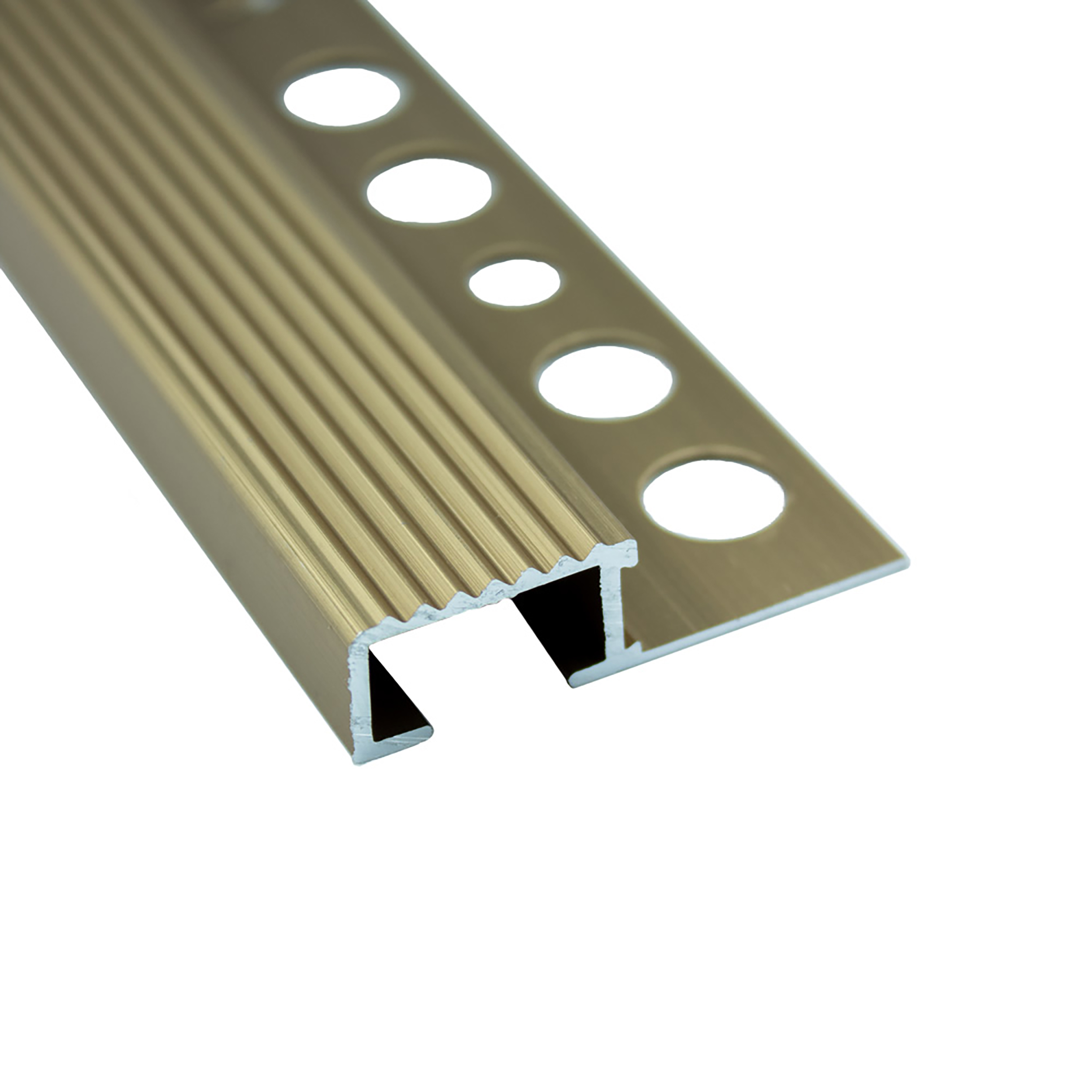 Alu Stufenprofil Fliesenschiene Profil Treppe Schiene matt L270cm H10mm gold Alu Stufenprofil Fliesenschiene Profil Treppe Schiene matt L270cm H10mm gold
