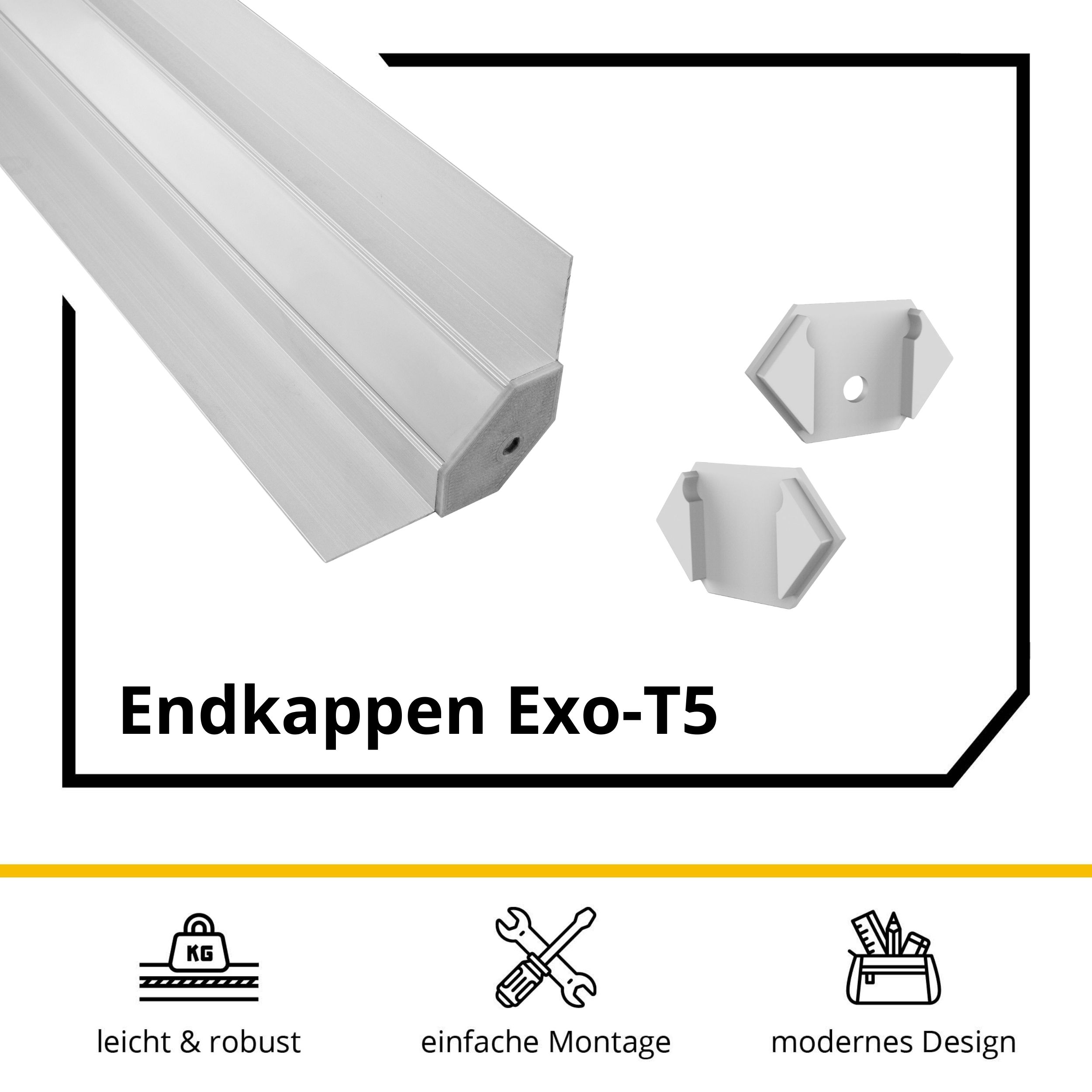LED Trockenbau-Eckprofil Innen Silber – für LED-Strips bis 16mm 2x Endkappen