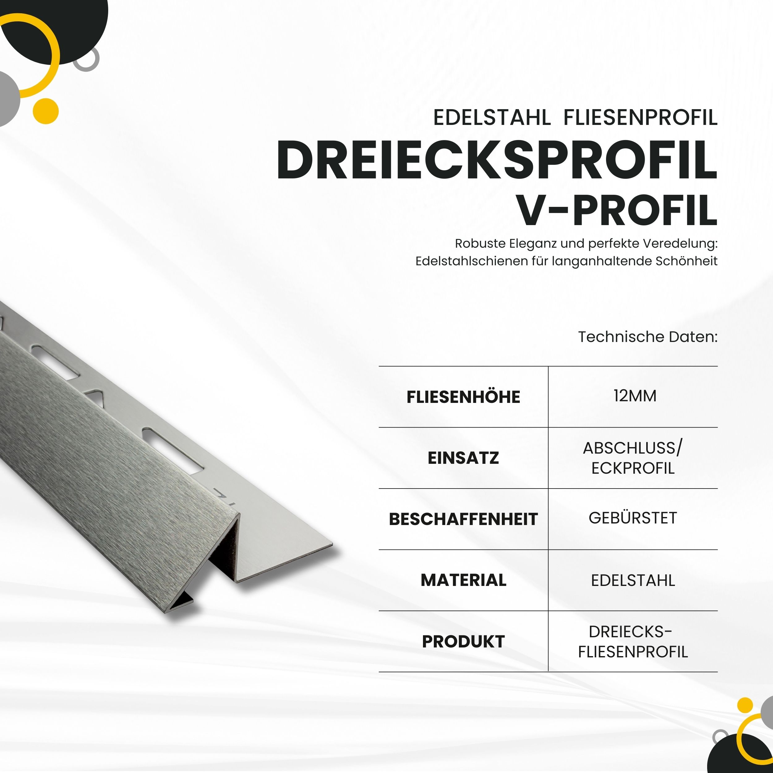 Dreiecksprofil V-Profil Edelstahlschiene Edelstahl V2A L250cm H12mm gebürstet