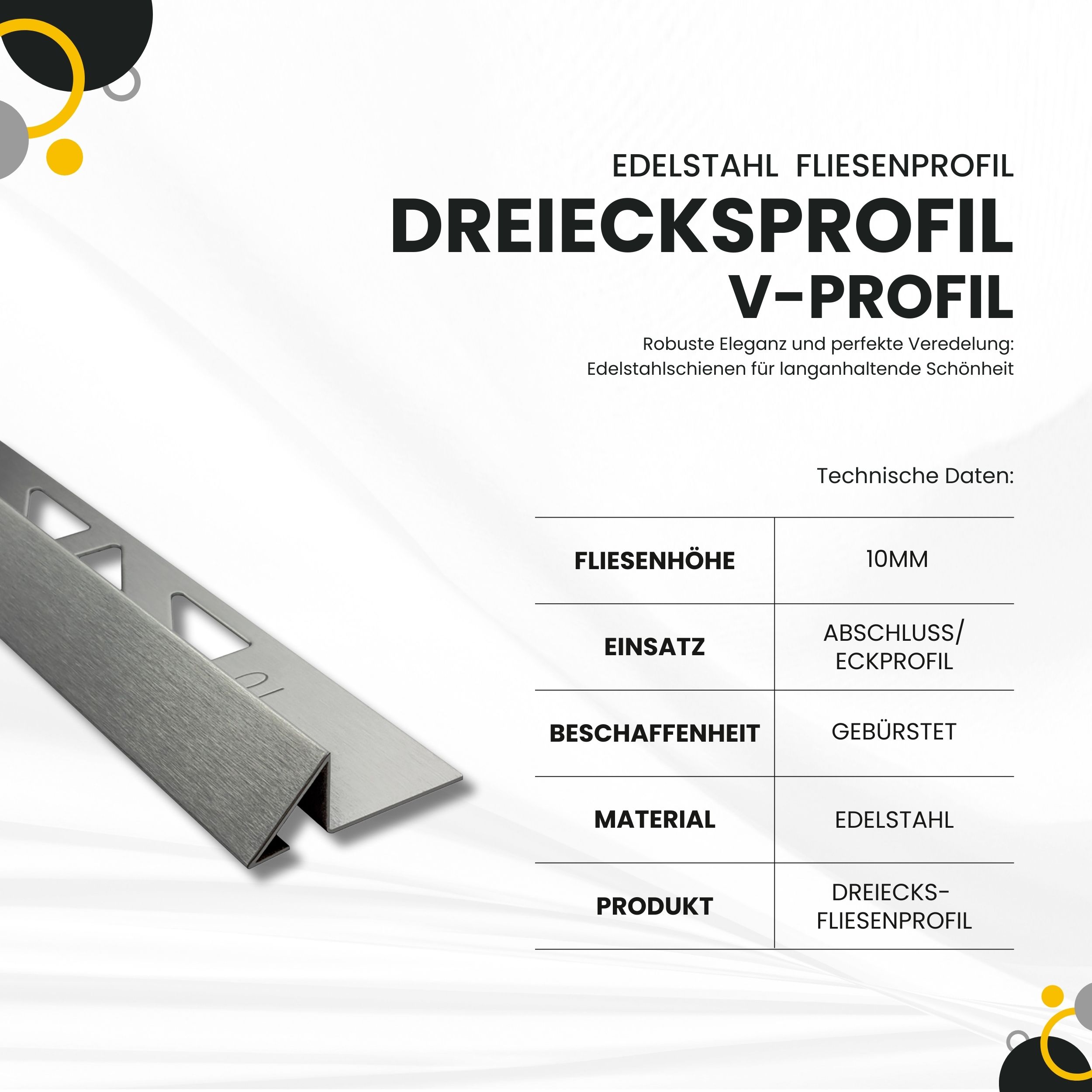Dreiecksprofil V-Profil Edelstahlschiene Edelstahl V2A L250cm H10mm gebürstet