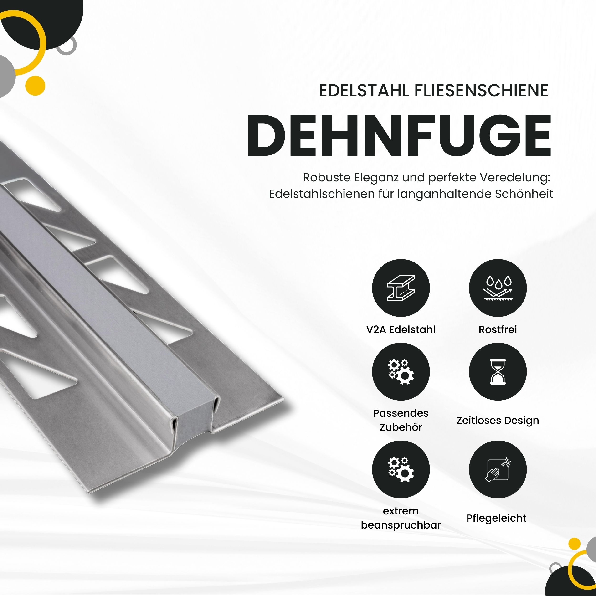Dehnfugen Edelstahl Fliesenschiene Fliesenprofil silber matt L250cm 10mm