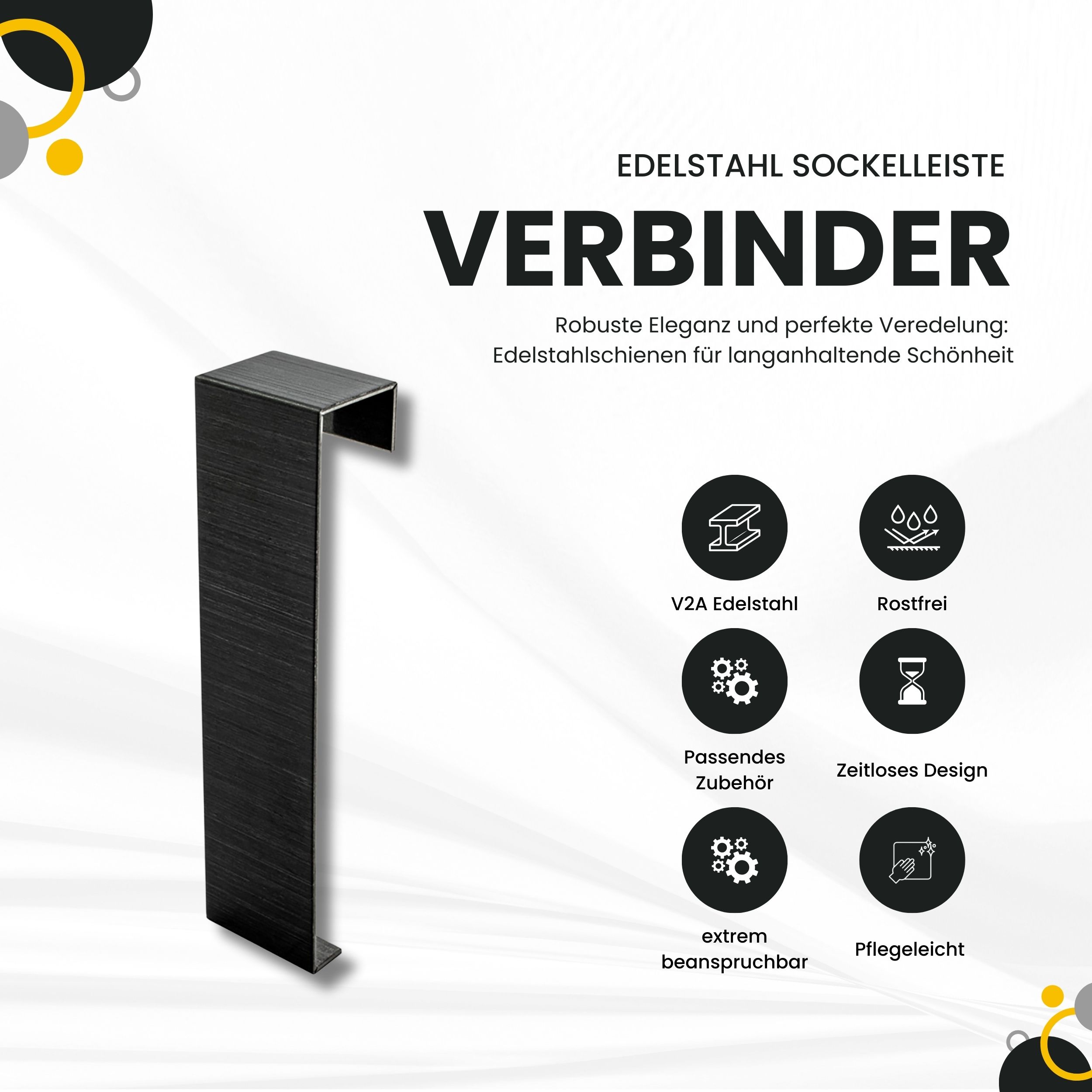 Sockelleiste Edelstahl Fußbodenleisten V2A L250cm 60mm schwarz anthrazit gebürstet Verbinder