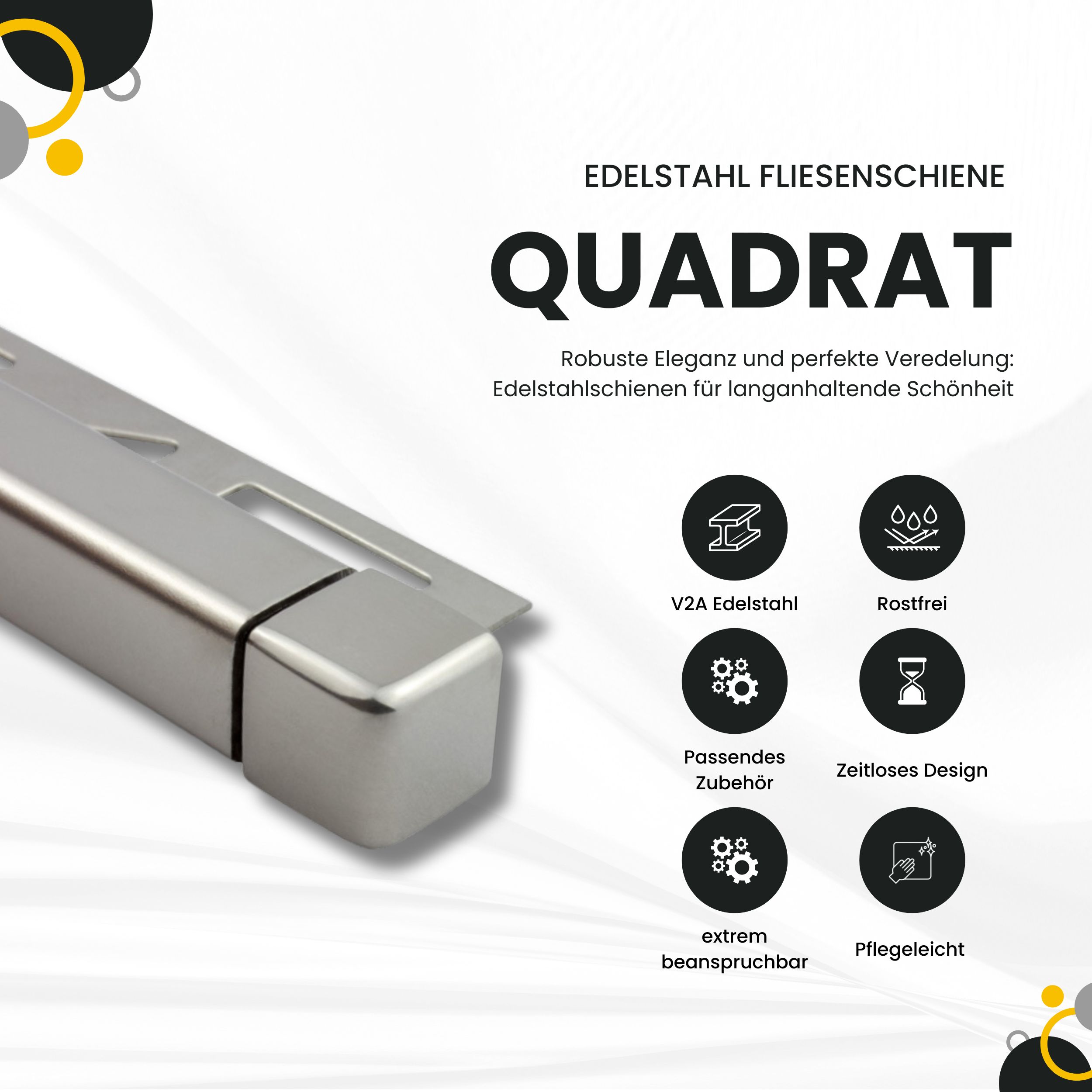 Quadrat Edelstahlschiene Profil Fliesenschiene Edelstahl V2A L300cm 11mm glänzend Quadrat Ausseneck Edelstahl V2A 11mm glänzend