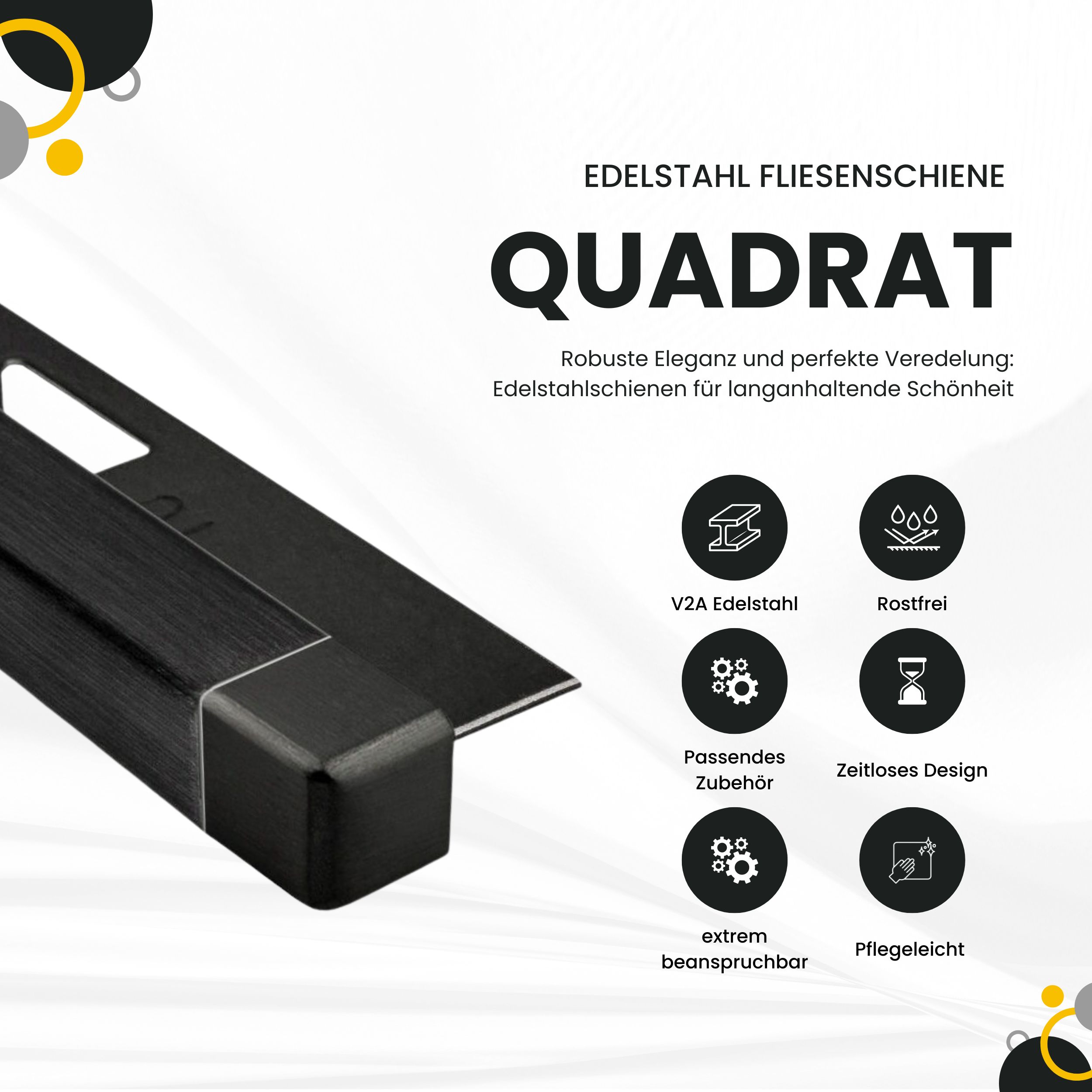 Quadrat Ausseneck Edelstahl V2A 10mm schwarz anthrazit gebürstet