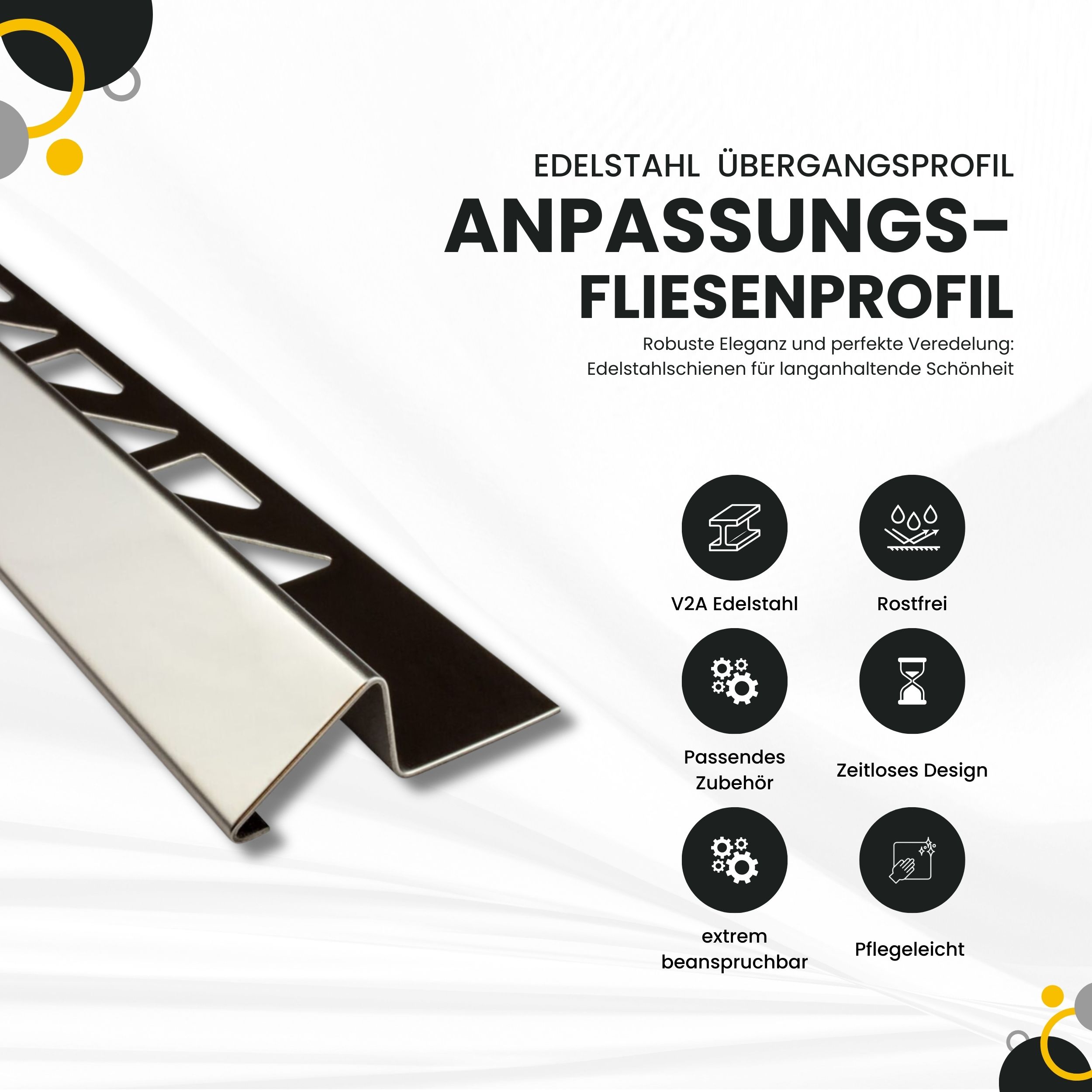 Anpassungsprofil Edelstahl Übergang Fliesenleiste Profil V2A 2,5m 12mm glänzend