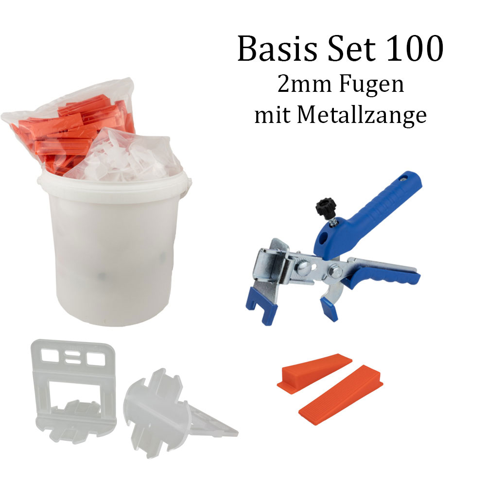 Fliesen Nivelliersystem 2 mm Basis-Set 100 Laschen u. 100 Keile + Metallzange