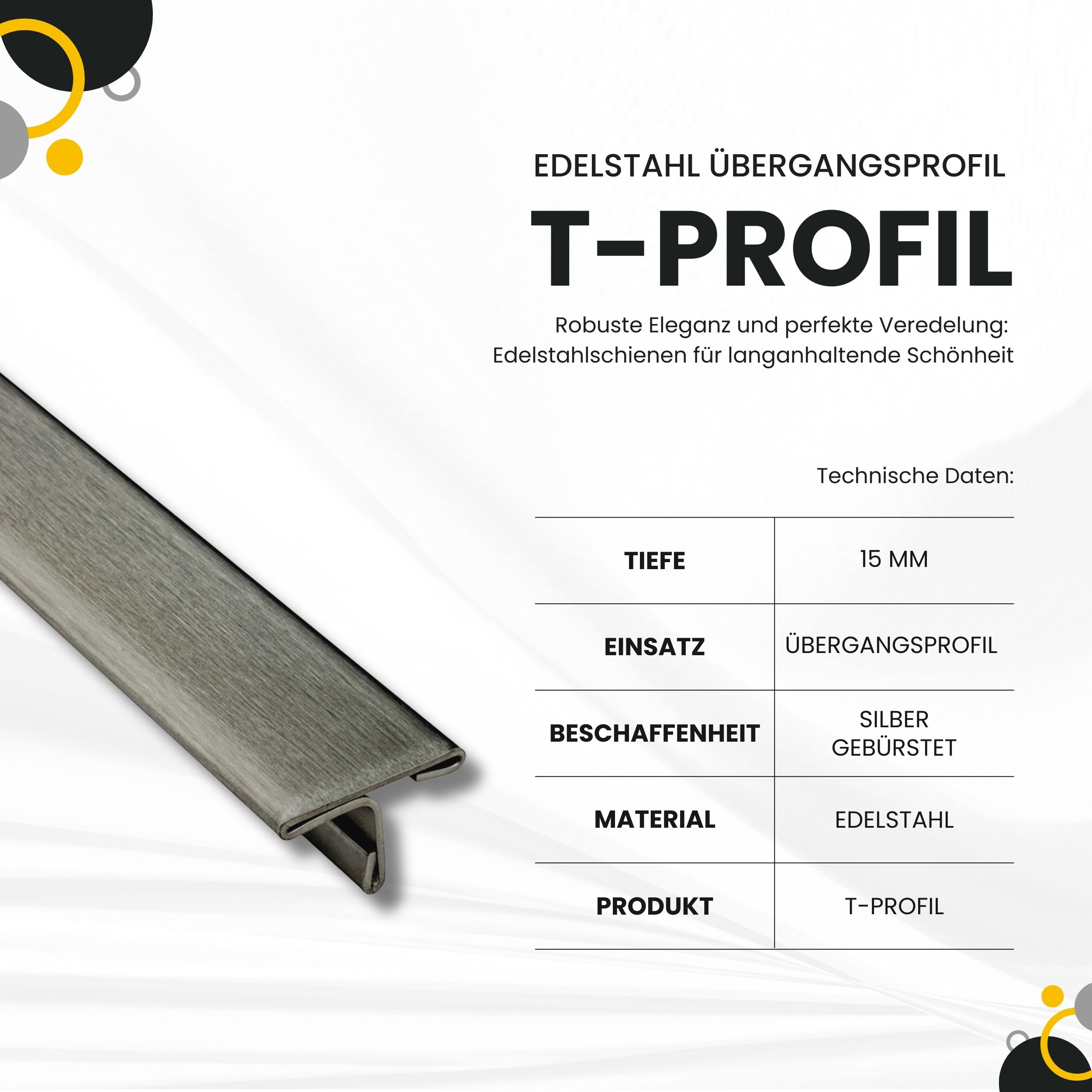 T-Profil Edelstahl Schiene Übergangsprofil V2A L250cm 15mm gebürstet T-Profil Edelstahl Schiene Übergangsprofil V2A L250cm 15mm gebürstet
