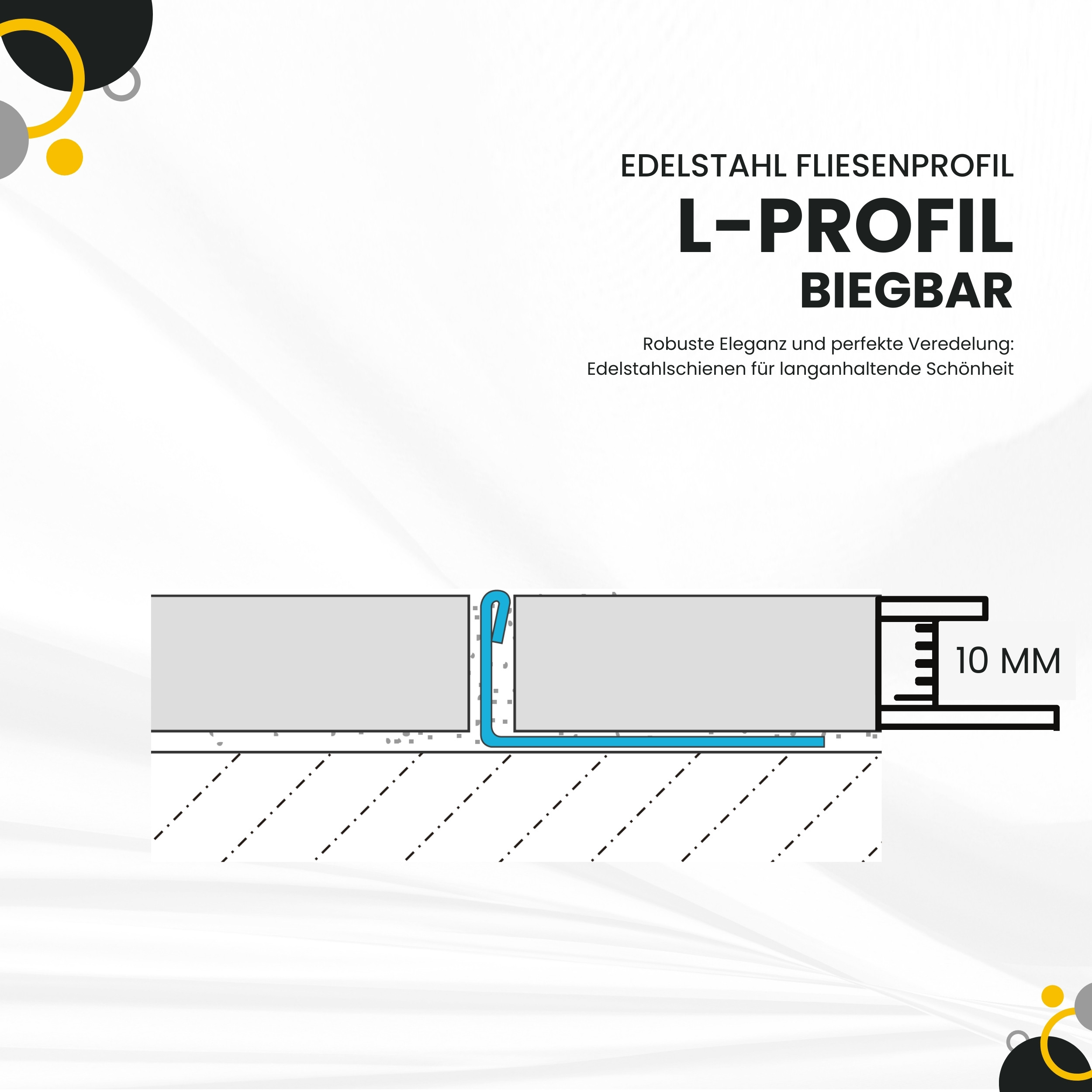 L-Profil flexibel biegbar Edelstahl Fliesenschiene V2A, 250cm, H10mm, silber glänzend