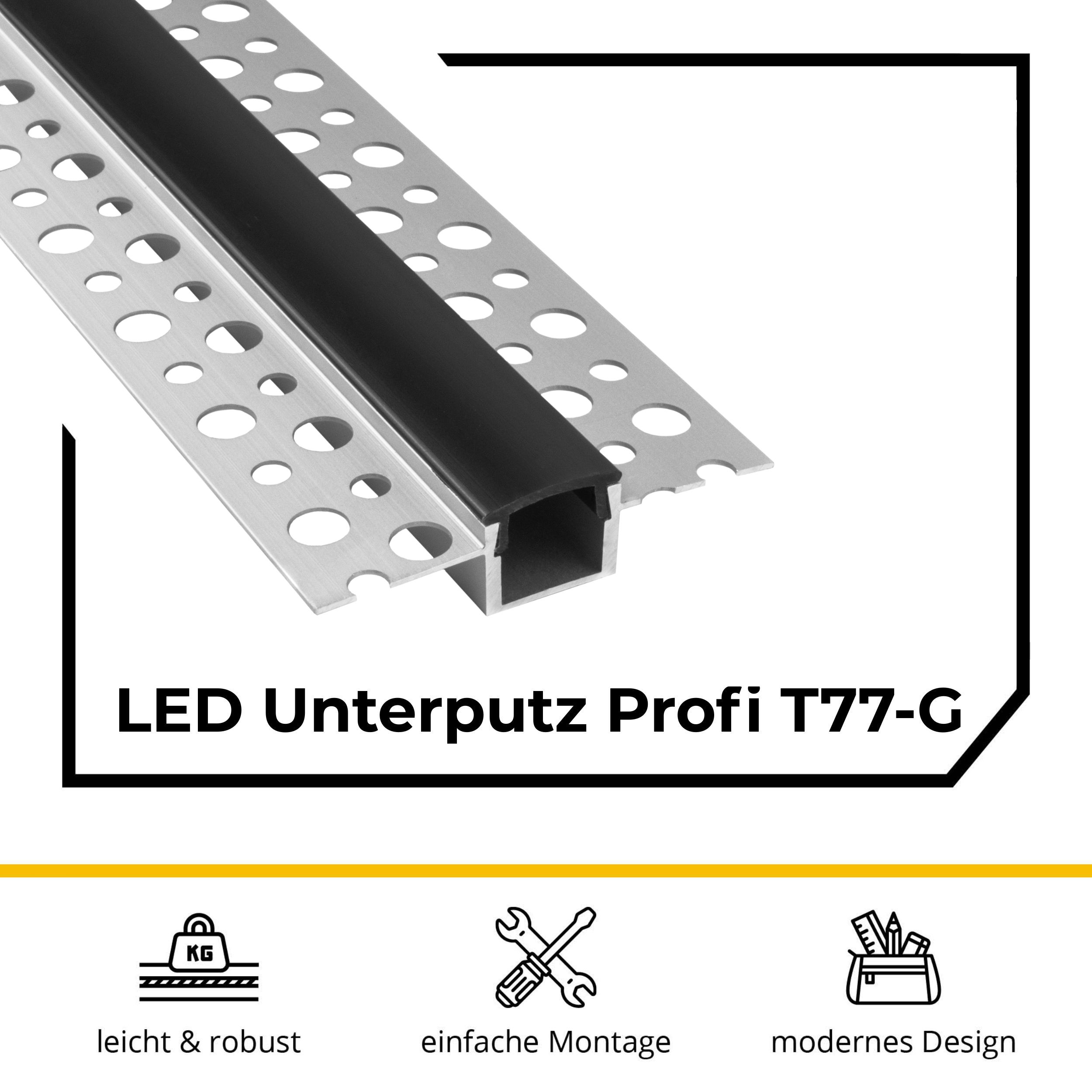 T77 LED Alu Unterputz Profil Trockenbau 11mm silber 2m schwarz
