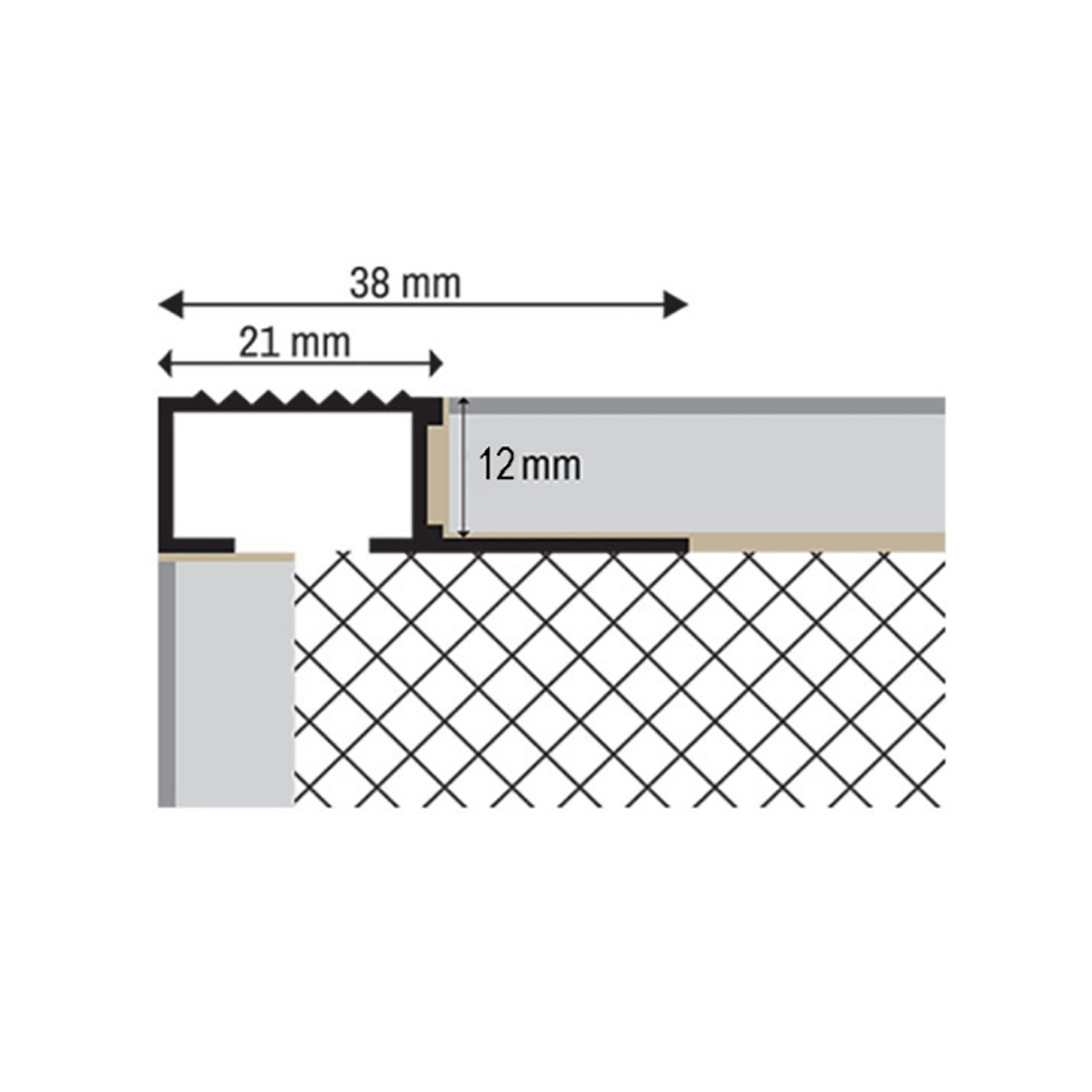 Alu Stufenprofil Fliesenschiene Profil Treppe Schiene L300cm H12mm gold Alu Stufenprofil Fliesenschiene Profil Treppe Schiene L300cm H12mm gold