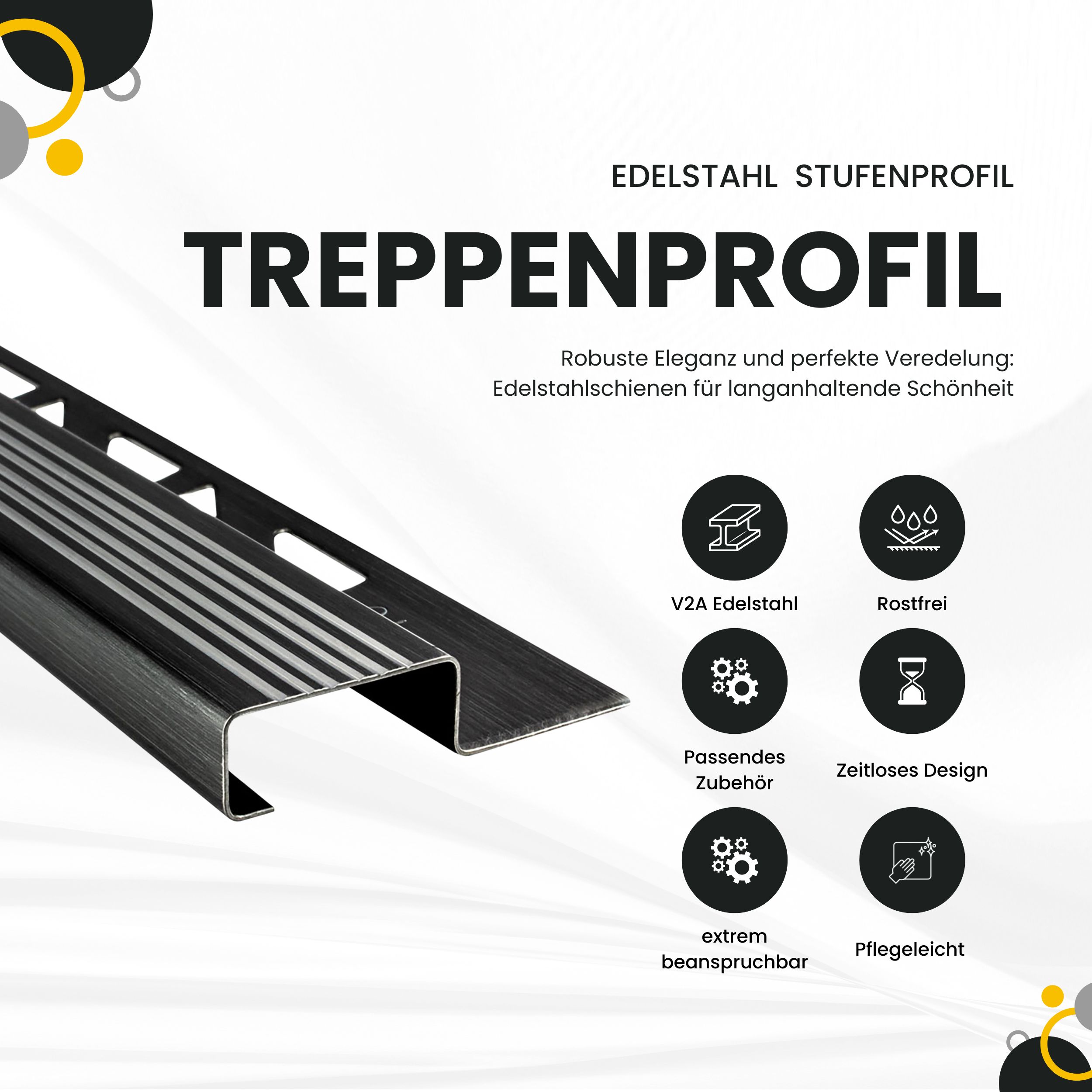Edelstahl Stufenprofil Fliesen Treppen schwarz anthrazit gebürstet 2,5m 10mm