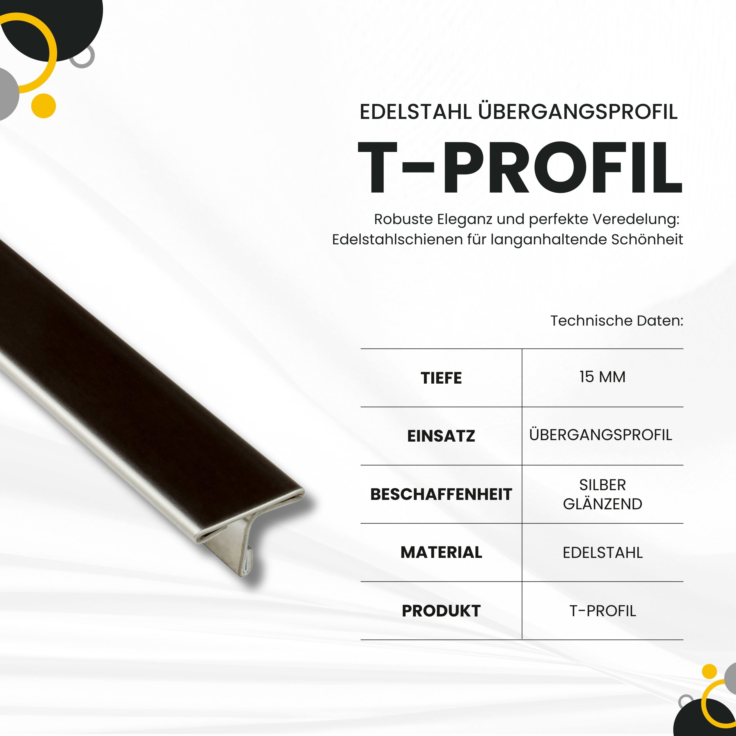 T-Profil Edelstahl Schiene Übergangsprofil V2A L250cm 15mm glänzend T-Profil Edelstahl Schiene Übergangsprofil V2A L250cm 15mm glänzend
