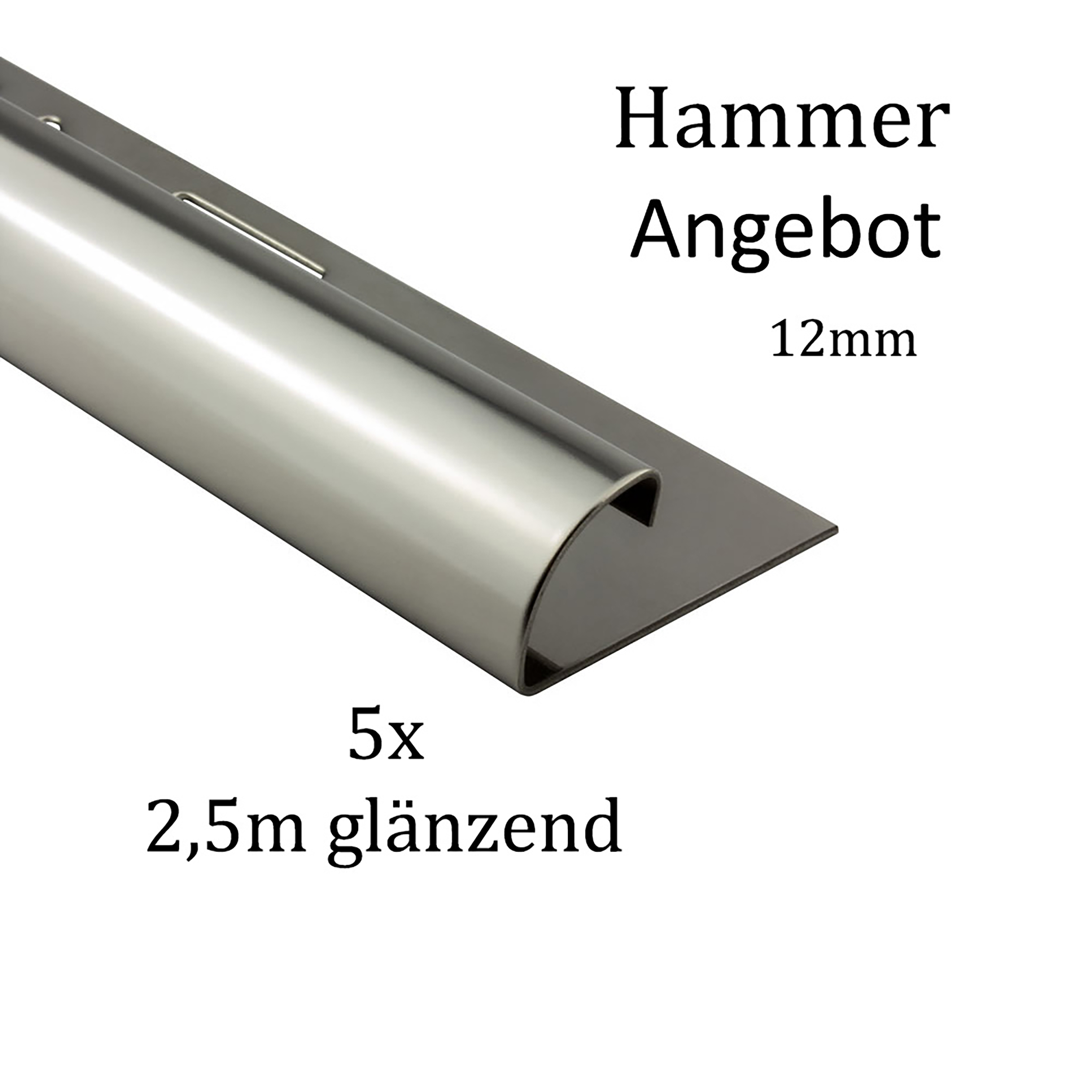 5x Viertelkreis Edelstahlschiene Fliesenschiene Fliesenprofil 2,5m 12mm glänzend