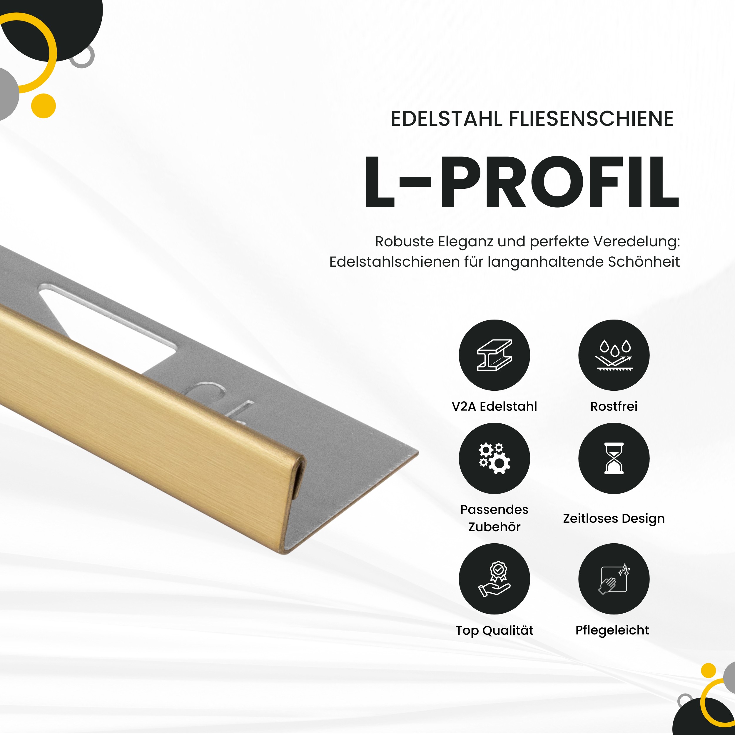 L-Profil Edelstahl Fliesenprofile V2A L250cm 10mm Champagne gebürstet