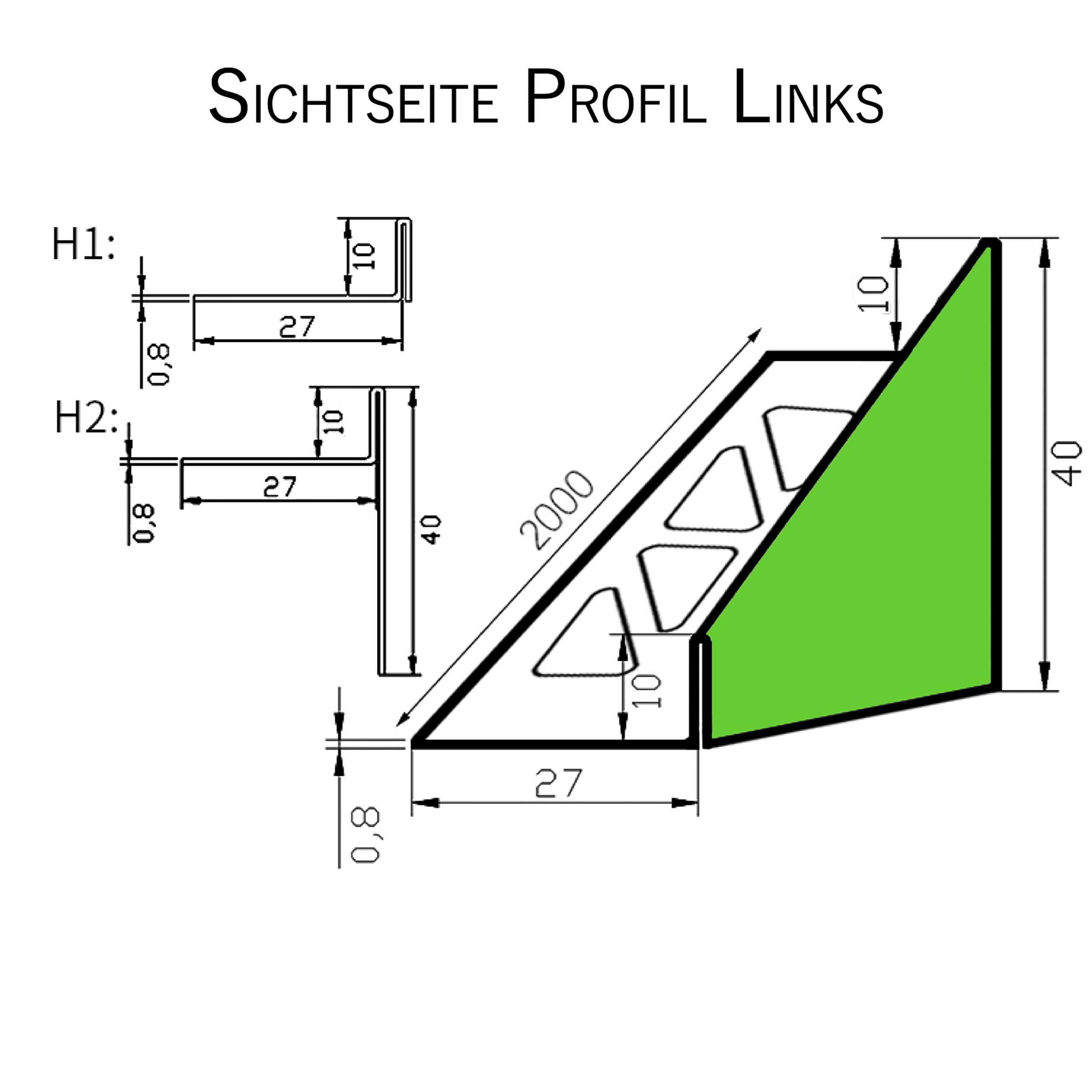 Dusch-, Keil-Profil Gefälleprofil begehbare Dusche gebürstet 10mm Links 200cm