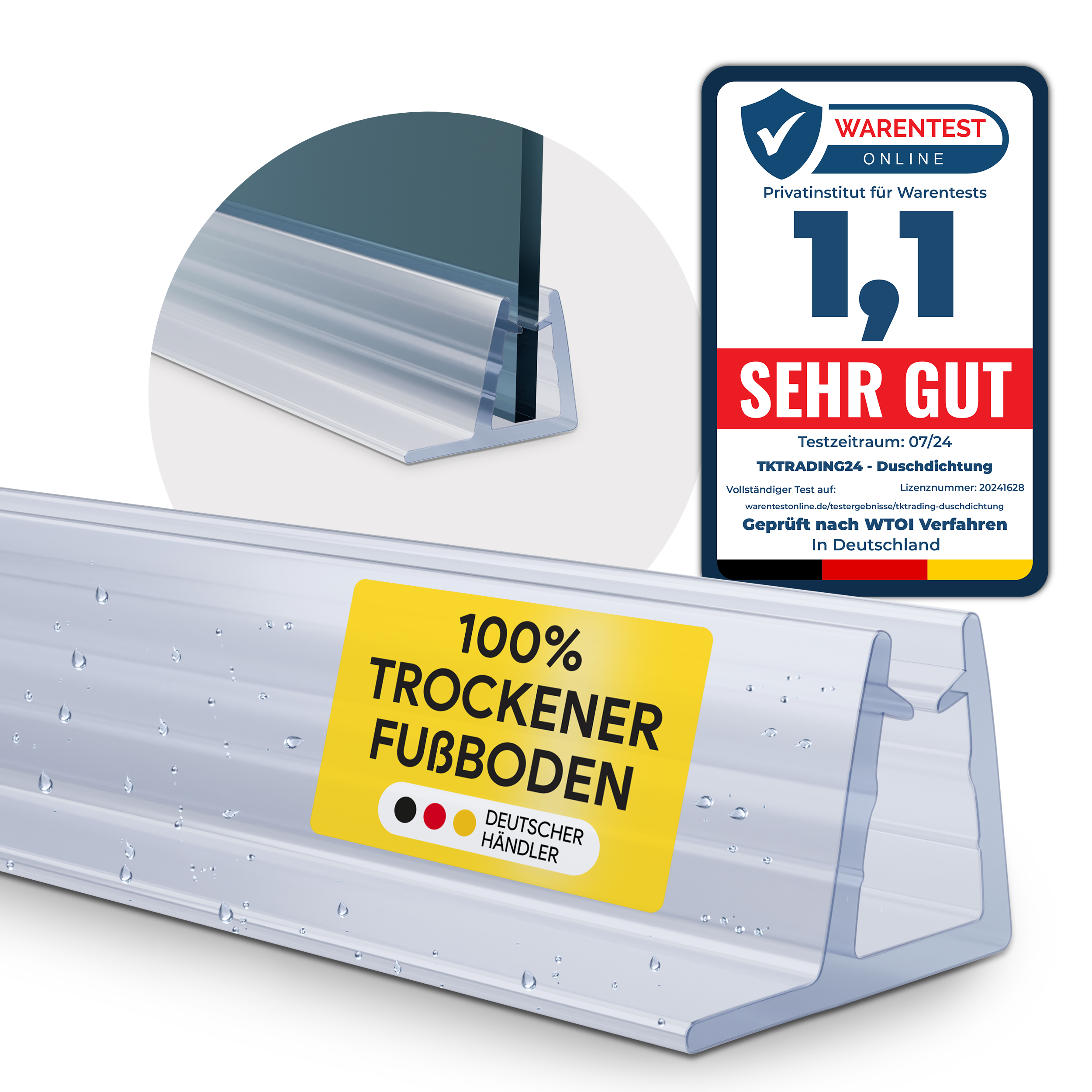 Duschdichtung PVC Ersatzdichtung TYP-4 200cm Glasstärke 4mm Gummilippe 28mm