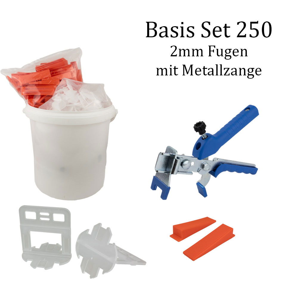 Fliesen Nivelliersystem 2 mm Basis-Set 250 Laschen u. 250 Keile + Metallzange Fliesen Nivelliersystem 2 mm Basis-Set 250 Laschen u. 250 Keile + Metallzange