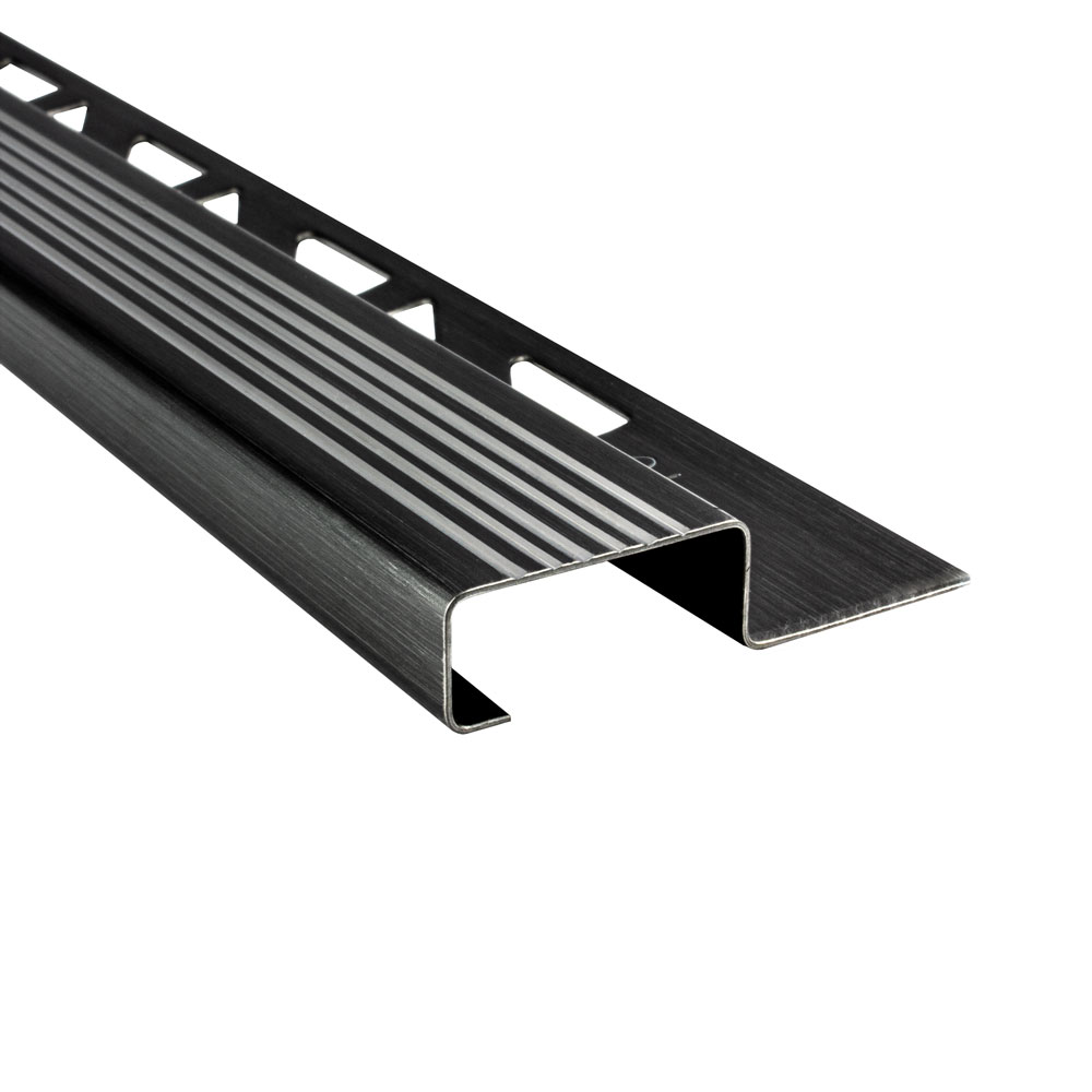 Edelstahl Stufenprofil Fliesen Treppen schwarz anthrazit gebürstet 2,5m 10mm Edelstahl Stufenprofil Fliesen Treppen schwarz anthrazit gebürstet 2,5m 10mm