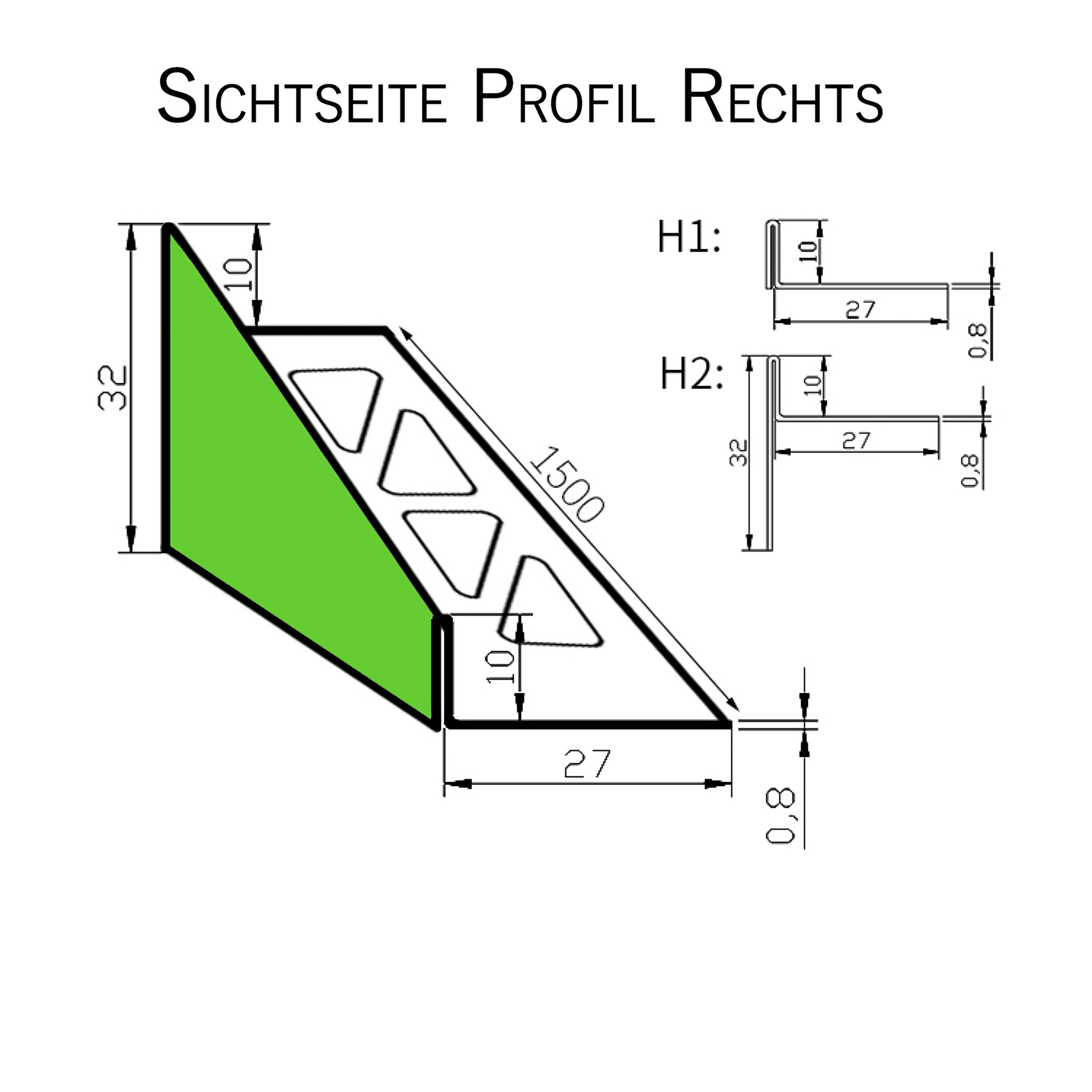 Dusch-, Keil-Profil Gefälleprofil begehbare Dusche gebürstet 10mm Rechts 150cm