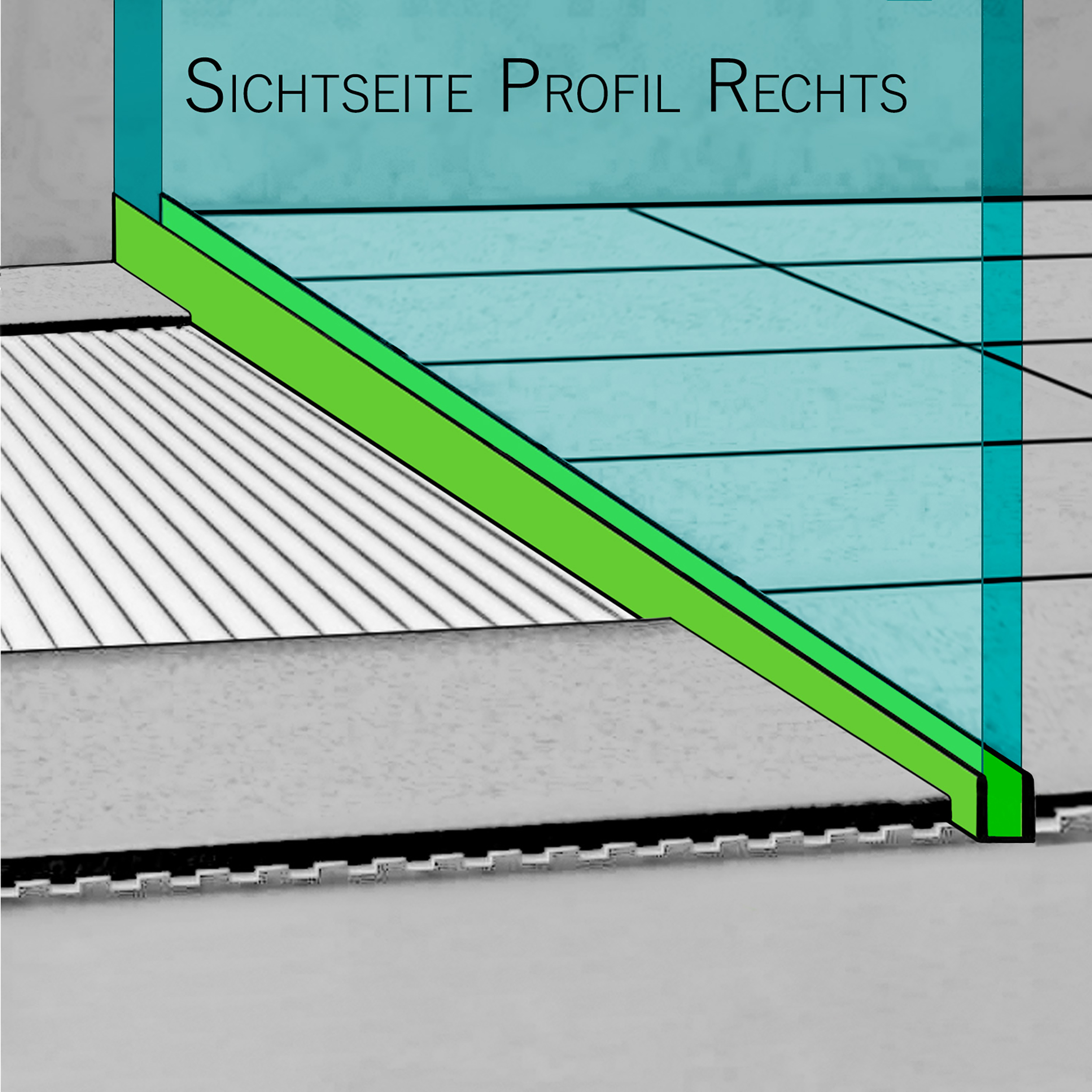 Glashalter- Duschprofil, Keil- Gefälle-Profil begehbare Dusche H19 G13 Rechts 100cm gebürstet