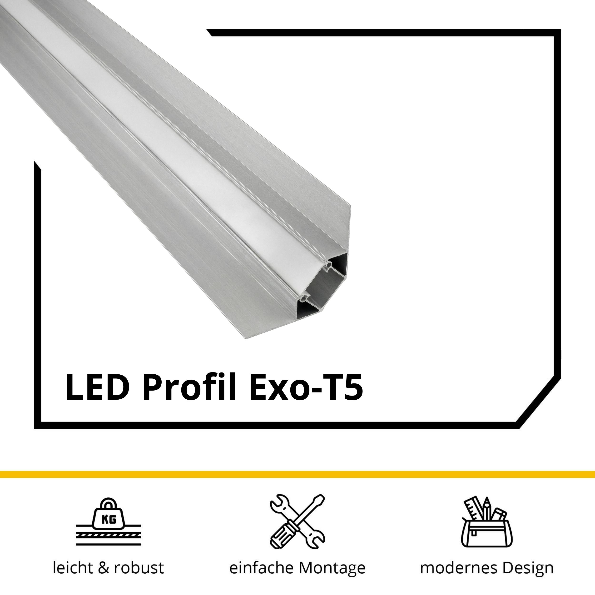 LED Trockenbau-Eckprofil Innen Silber – für LED-Strips bis 16mm 2m opal