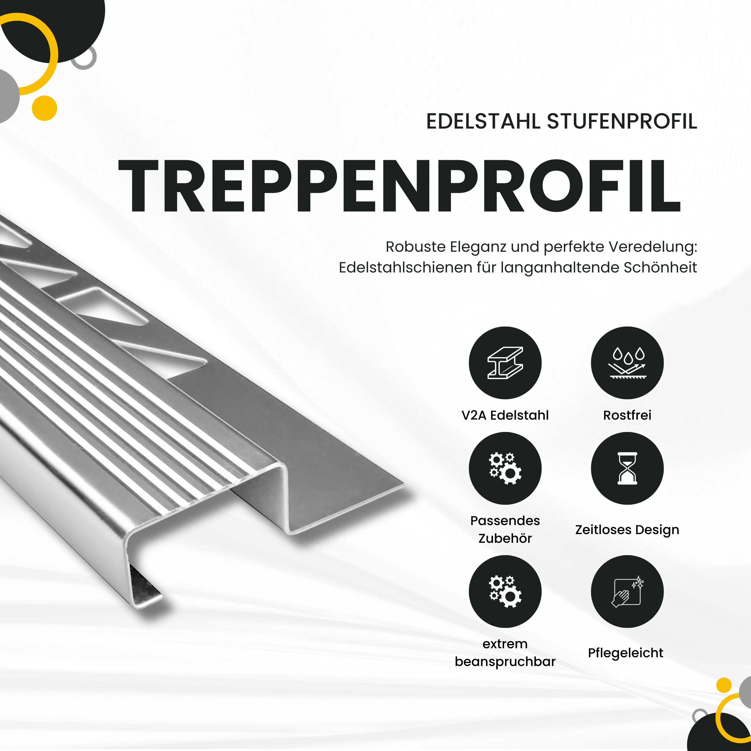 Edelstahl Stufenprofil Fliesenleiste Treppen Schiene L2,5m H10mm Profil glänzend