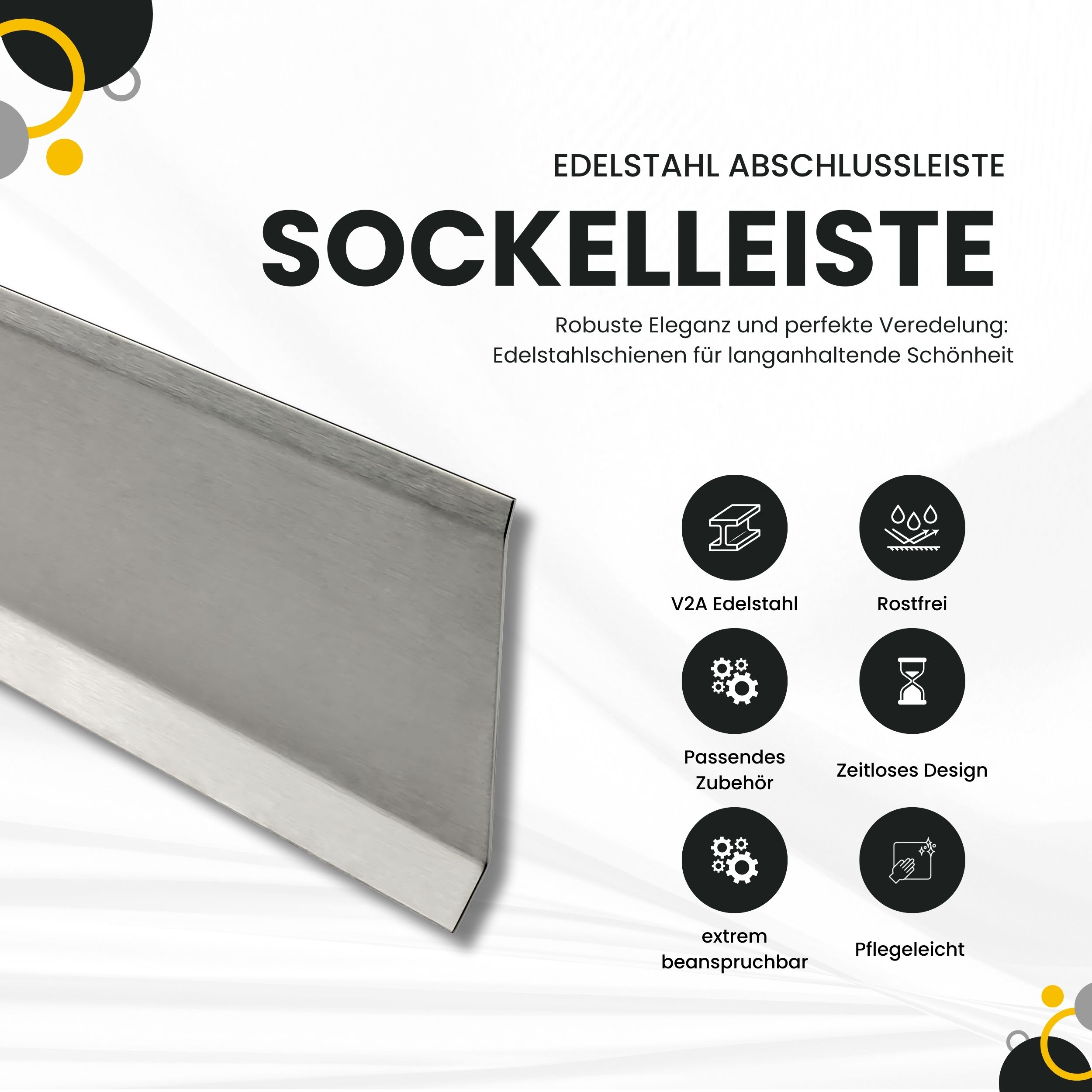 Sockelleiste Edelstahl Fußbodenleisten V2A L250cm 60mm gebürstet