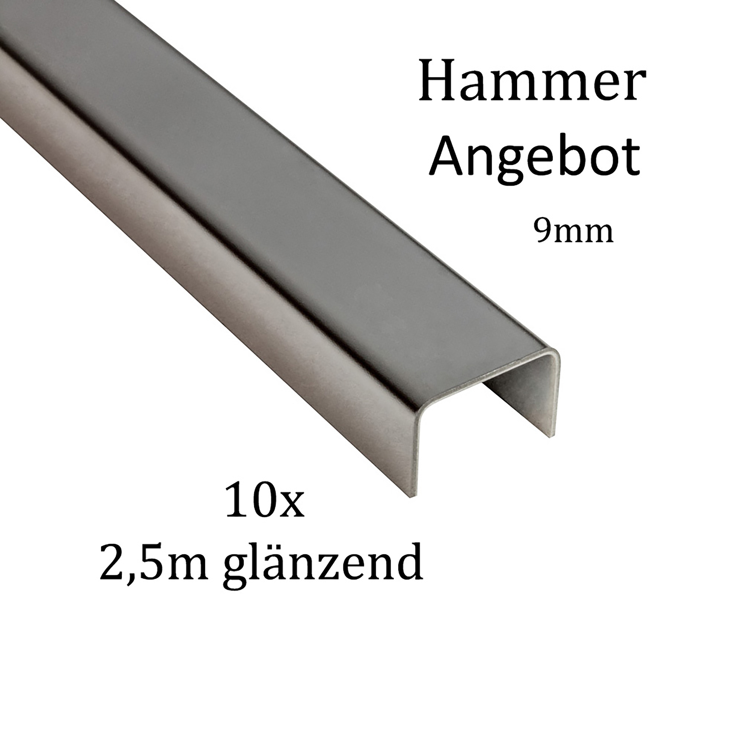10x U Profil Edelstahlschiene Bordüre Fliesenschiene Edelstahl V2A L250cm H9mm B15mm glänzend