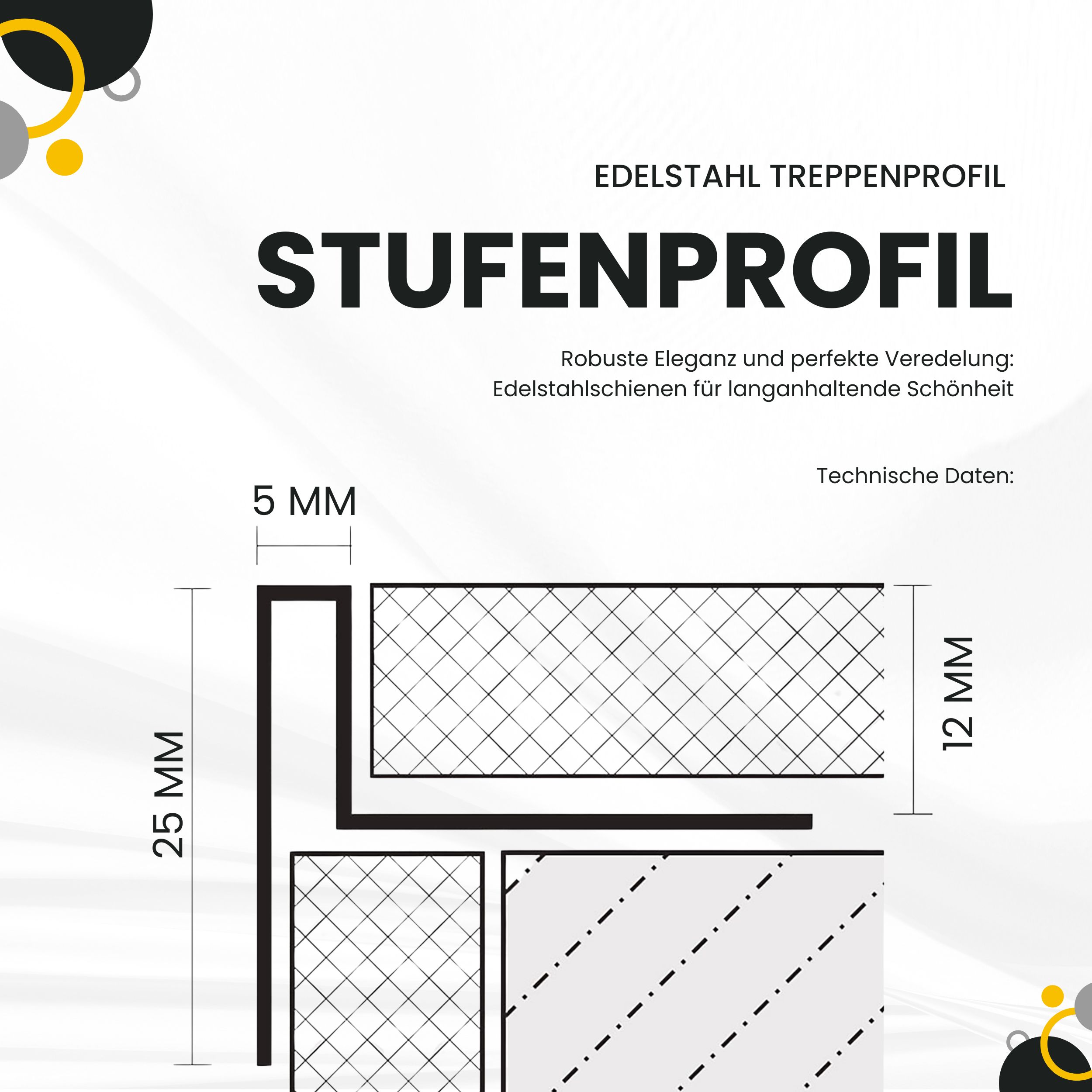 Edelstahl Stufenprofil Treppenprofil Fliesenleiste Treppen V2A L2,5m H12mm gebürstet Edelstahl Stufenprofil Treppenprofil Fliesenleiste Treppen V2A L2,5m H12mm gebürstet